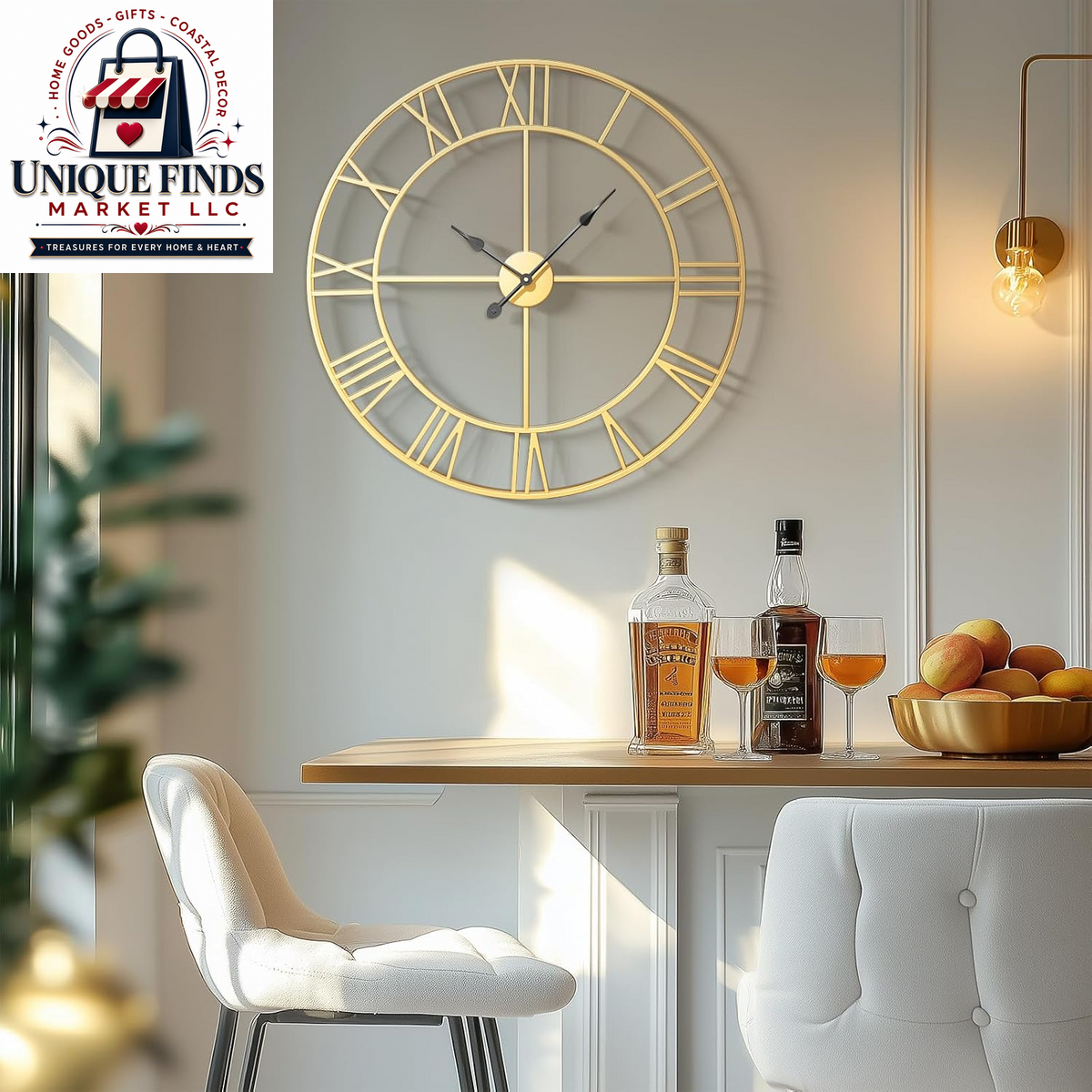 Cuspin 24-Inch Gold Metal Wall Clock for Elegant Living Room Decor