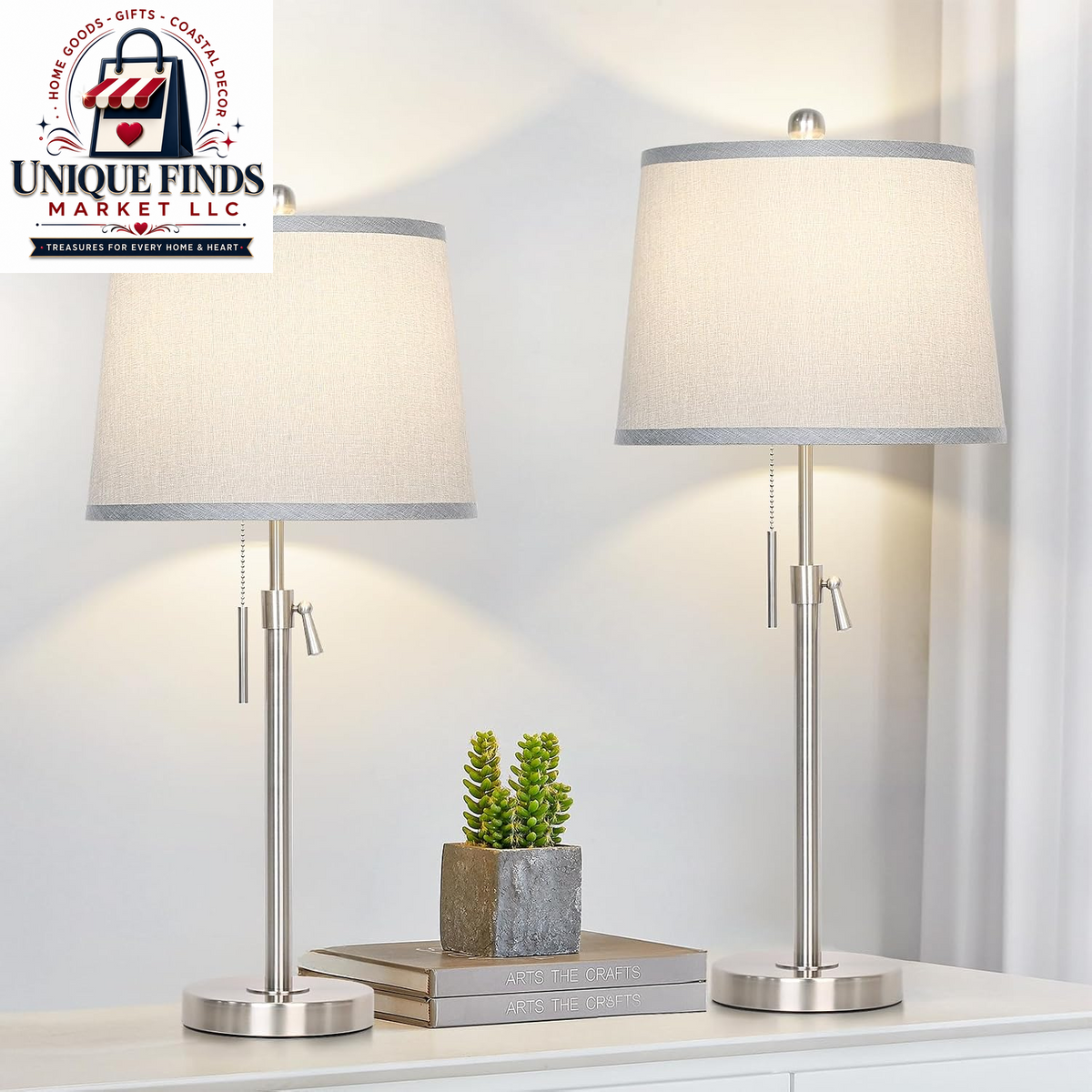 Set of 2 Adjustable Height Black Bedside Table Lamps: Modern 3-Way Dimmable Nightstand Lighting with Pull Chain Switch for Living Room and Office (Bulbs Included)