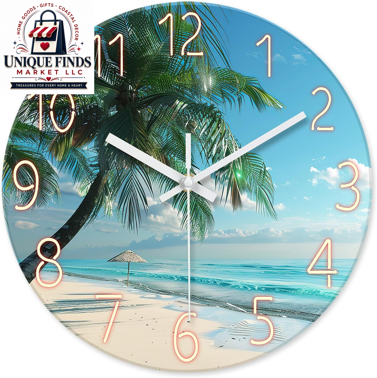 XFM Blue 12-Inch Silent Non-Ticking Beach Wall Clock