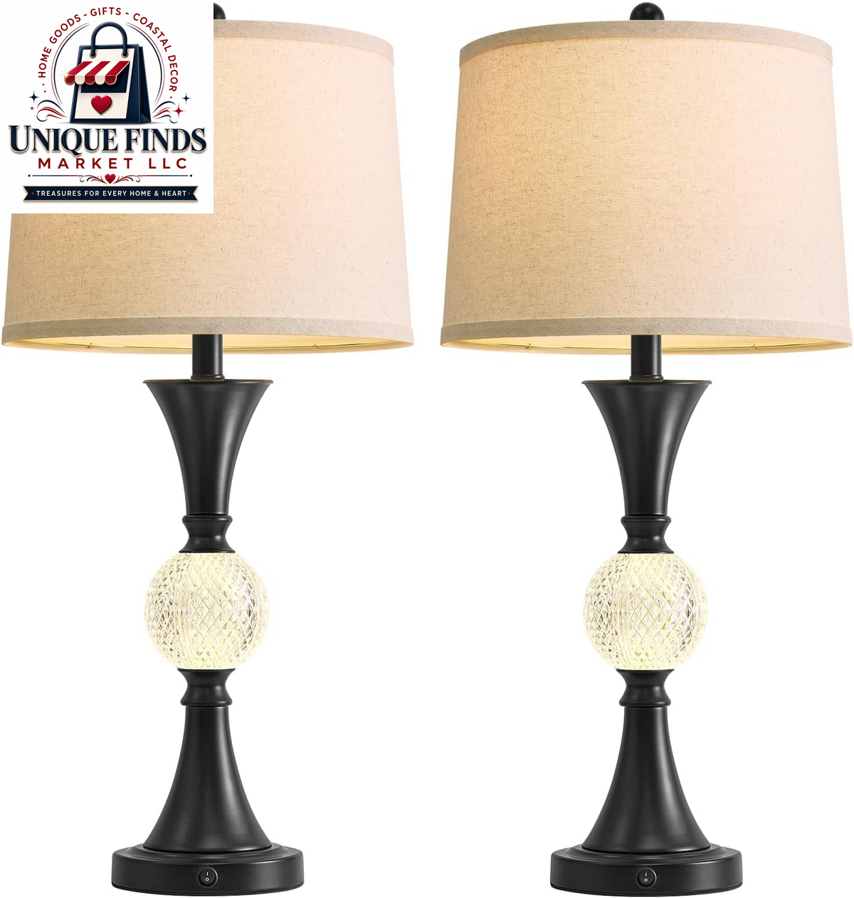 Oneach 28.5" Black Table Lamps - Set of 2 Tall Luxury Bedside Lamps with Night Light and USB A+C Charging Ports, Elegant Metal Design for Bedroom and Office End Table Decor
