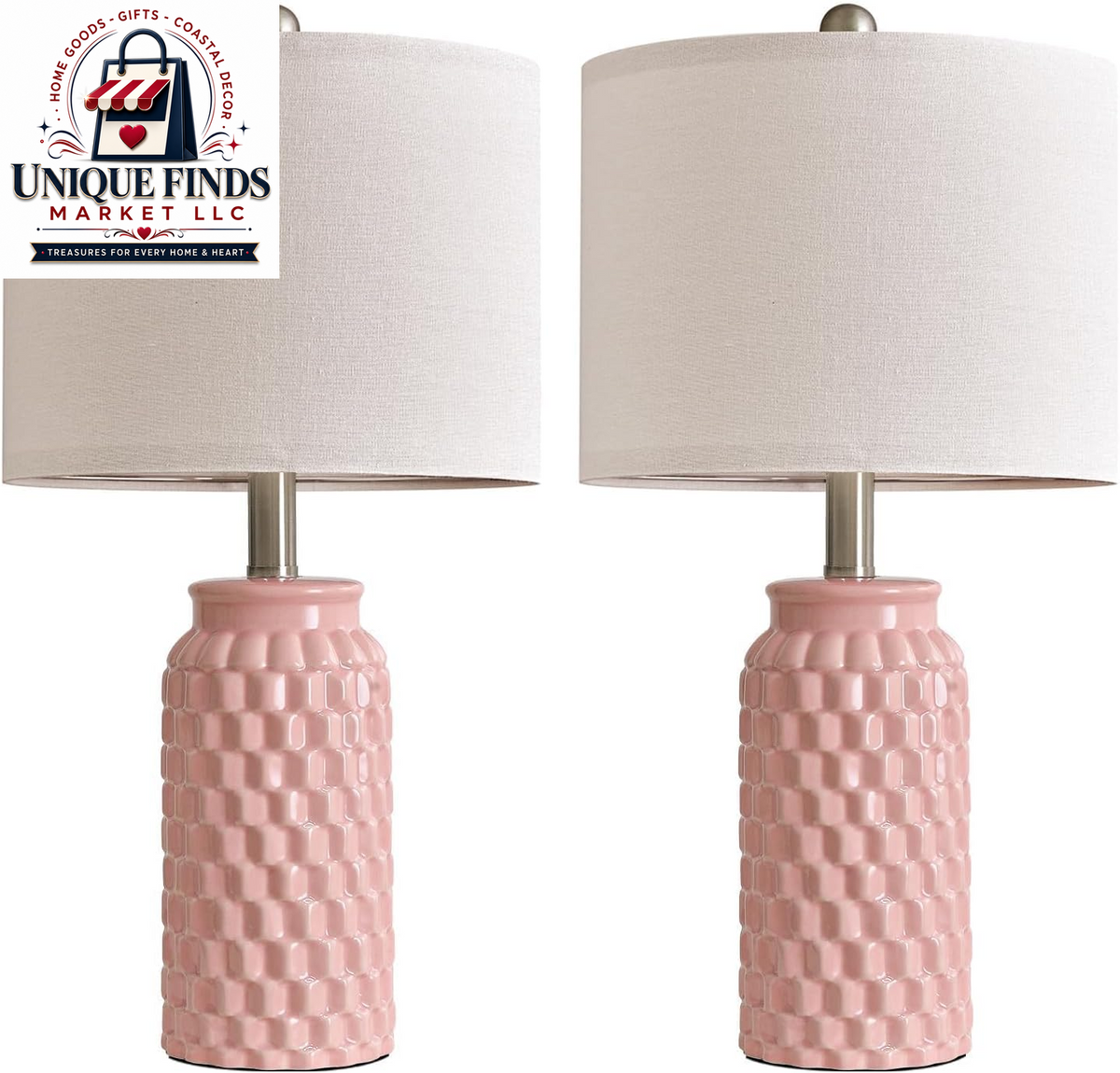 Set of 2 Pink Ceramic Nightstand Lamps, 20.5 Inches