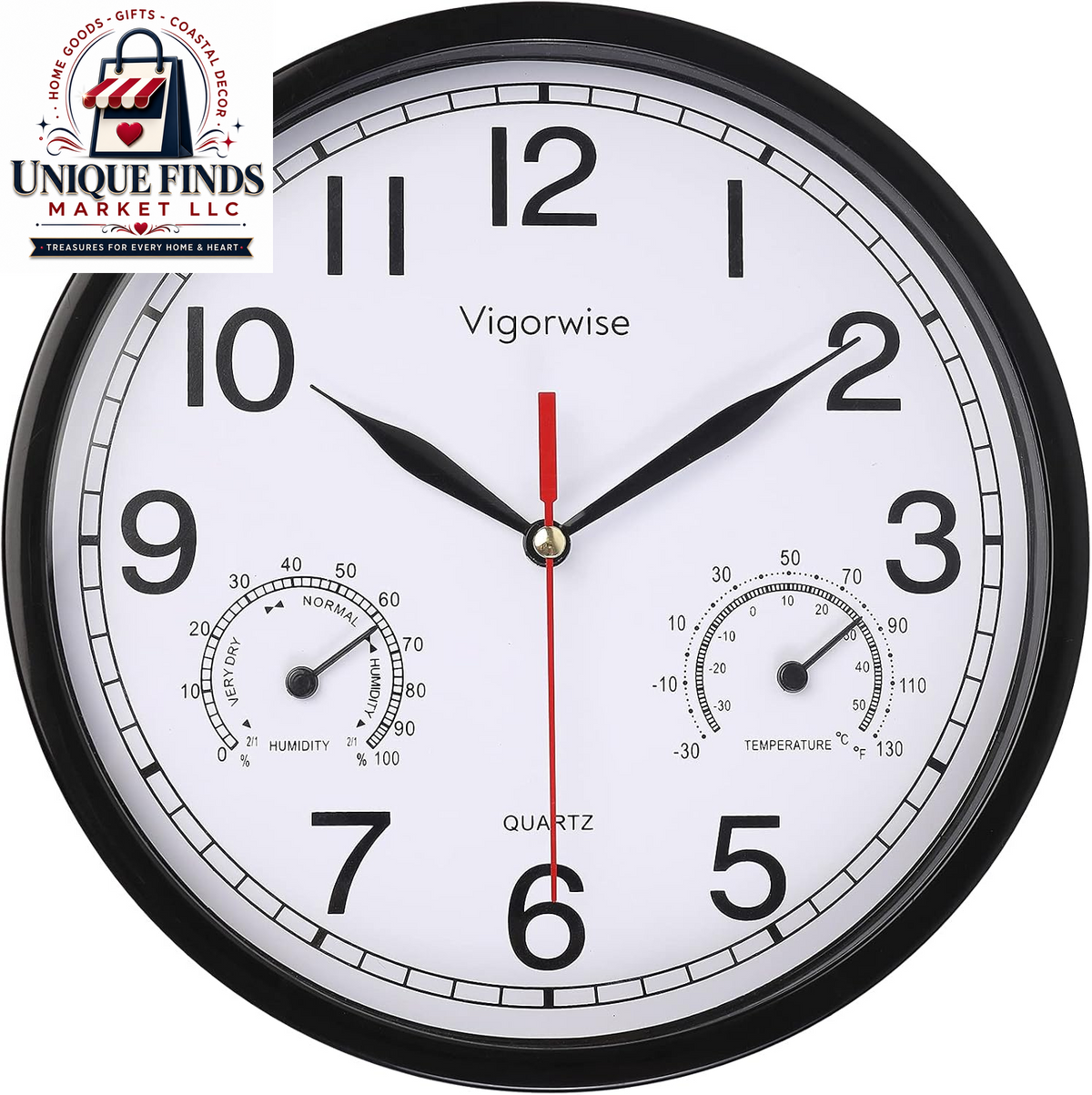 12-Inch Silent White Wall Clock with Integrated Temperature Display