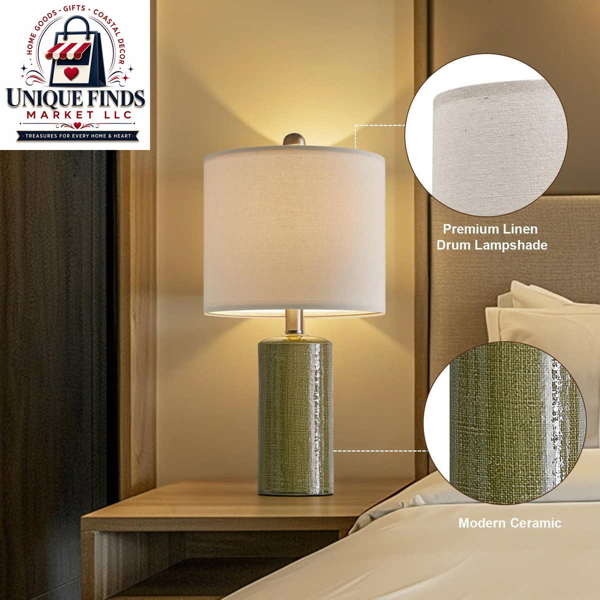 20.25" Small Table Lamps Set of 2 Modern Ceramic Lamps for Living Room