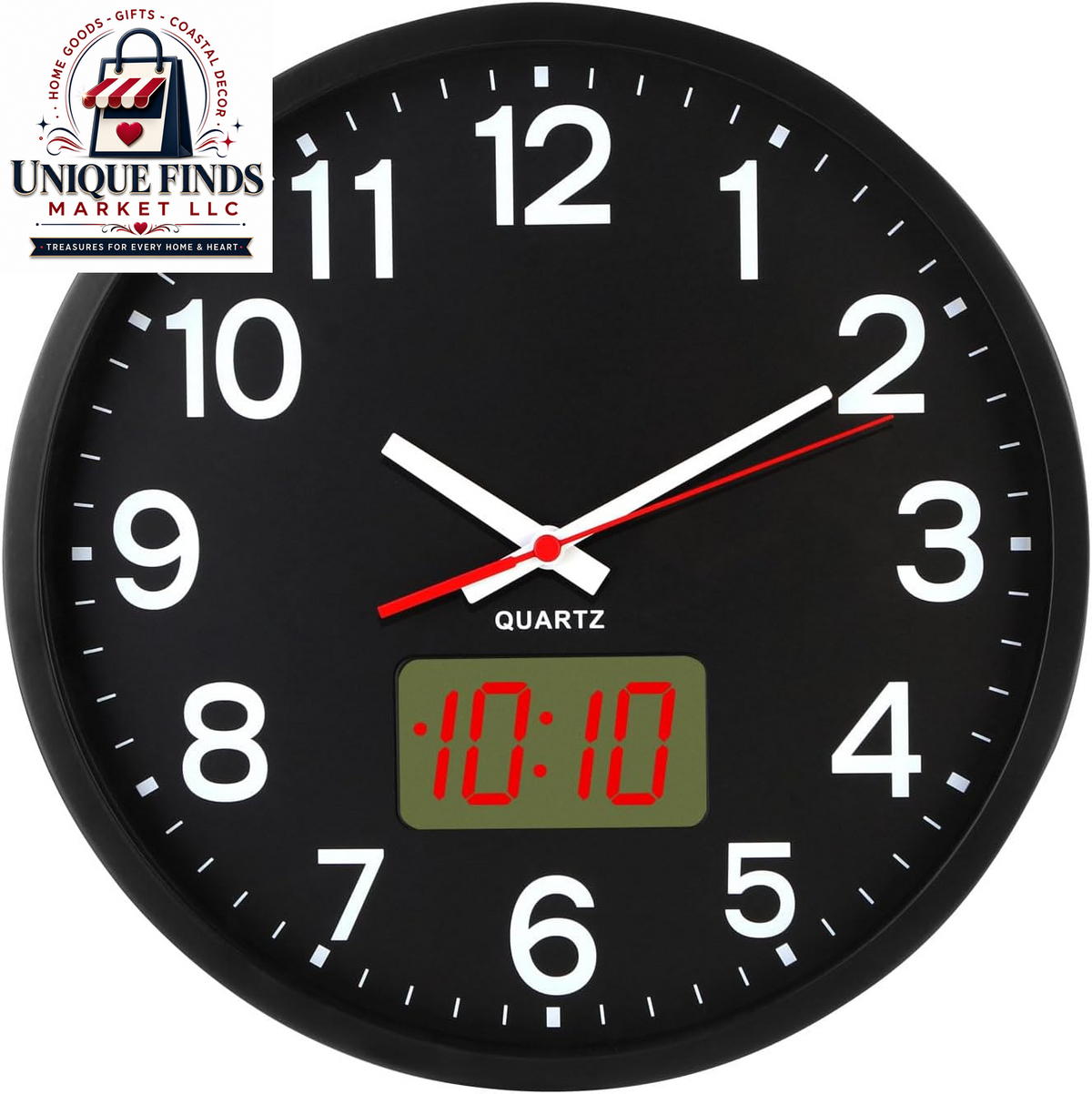 12-Inch Silent Non-Ticking Quartz Wall Clock with Night LED Display - Battery Operated Decorative Timepiece for Office, Kitchen, and Living Room