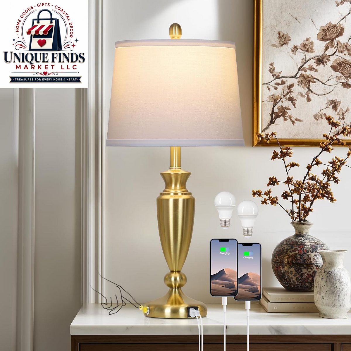 Rinweey 27-Inch Black Table Lamps Set of 2 with 3-Way Touch Control and USB A+C Ports, Modern Metal Nightstand Lamps for Living Room, Bedroom, and Office Decor