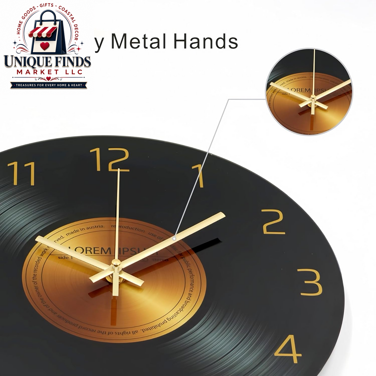12-Inch Classic Glass Wall Clock with Music Record Design - Silent, Non-Ticking Battery Operated Clock for Living Room Decor (Size A)