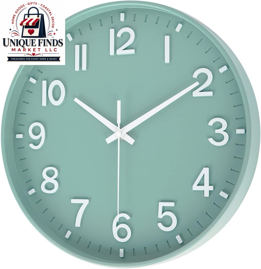 HZDHCLH 12-Inch Battery Operated Silent Wall Clock in Green