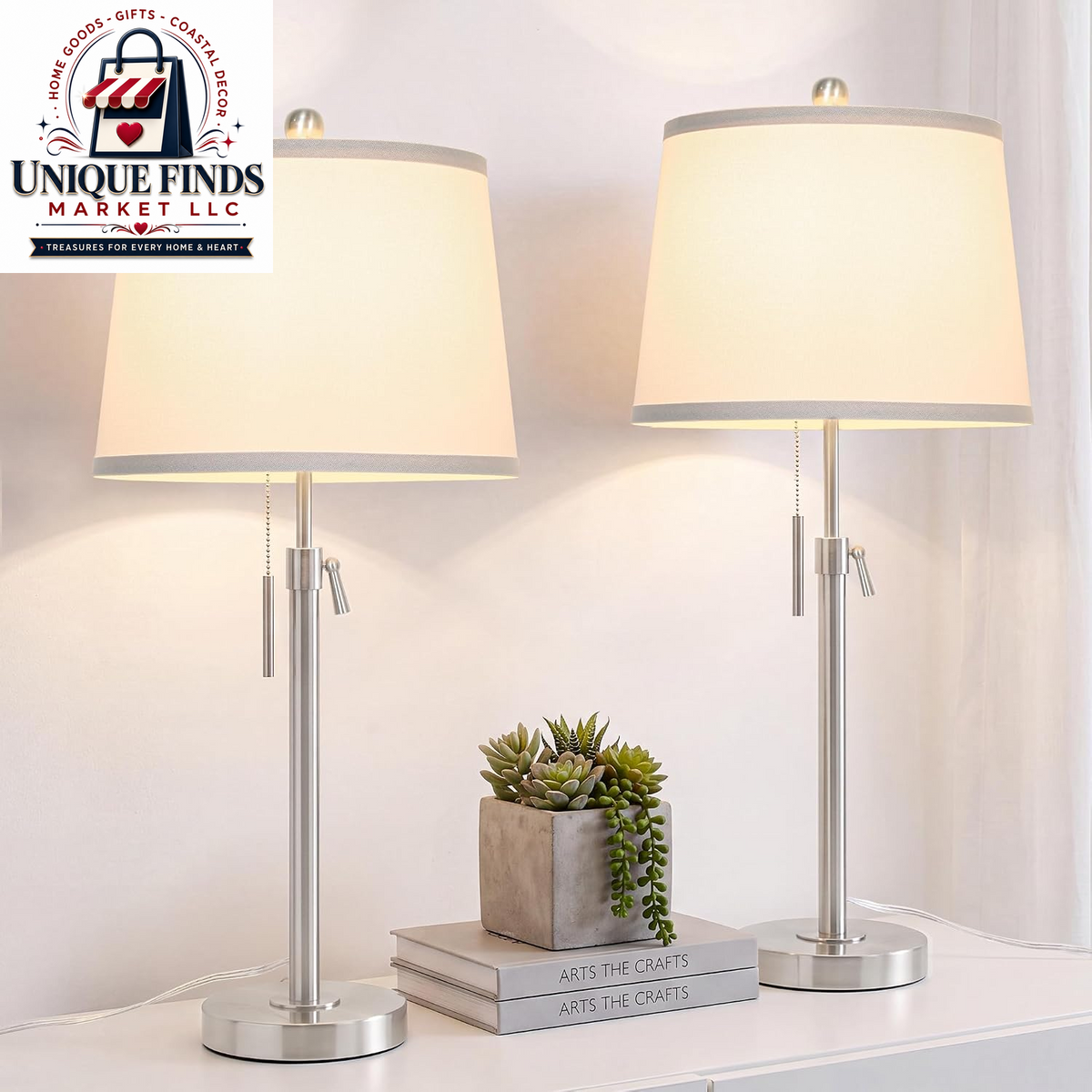 Set of 2 Adjustable Height Black Bedside Table Lamps: Modern 3-Way Dimmable Nightstand Lighting with Pull Chain Switch for Living Room and Office (Bulbs Included)