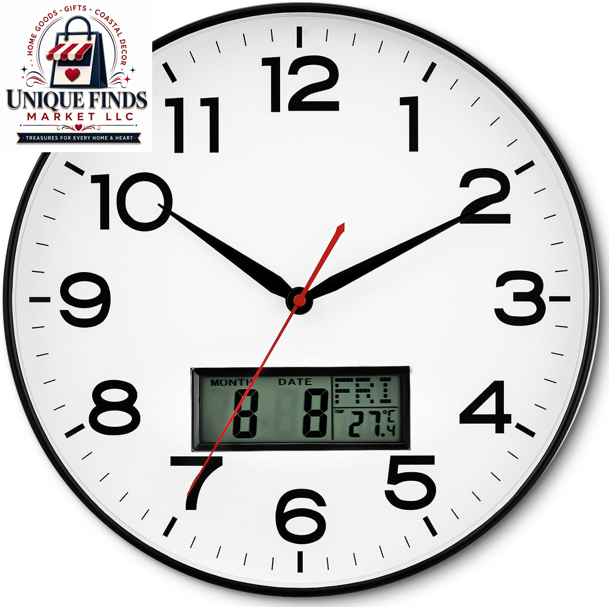 AKCISOT 12-Inch Silent Battery-Operated Analog Wall Clock in Silver