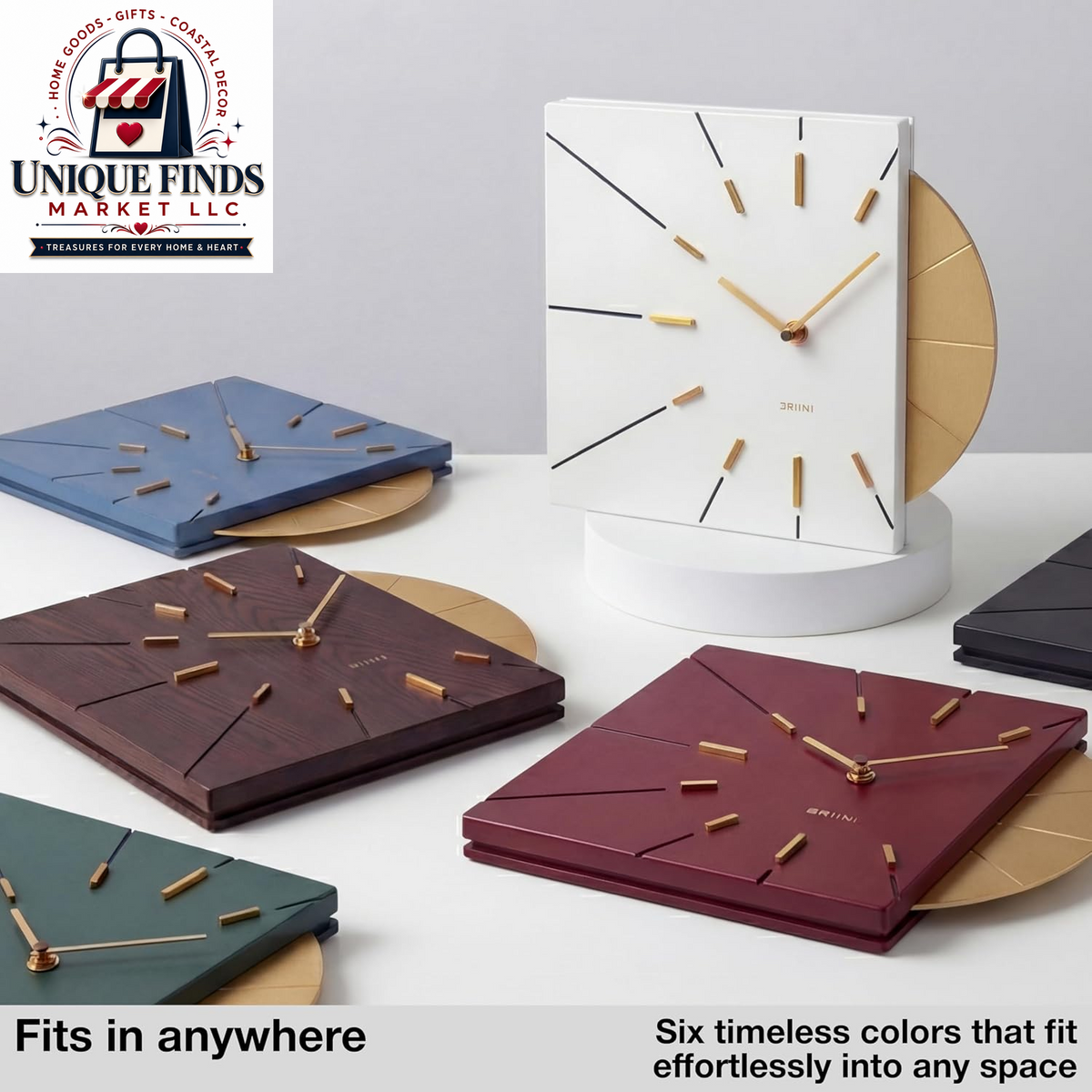 Driini White and Gold Mid-Century Modern Battery-Operated Wall Clock
