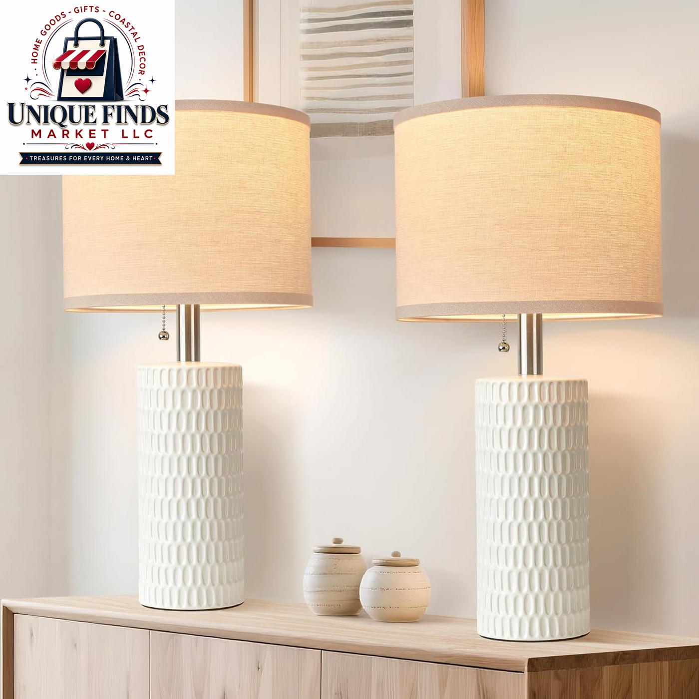 Reaketon 20” Modern Table Lamps Set of 2, Lamps for Bedroom, Blue