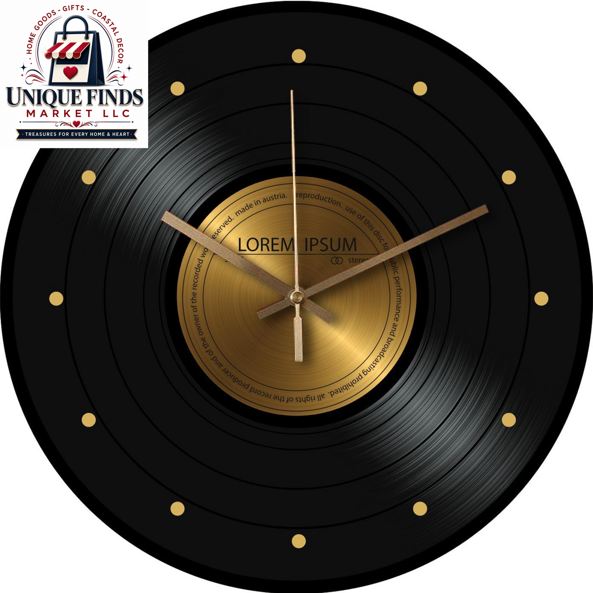 12-Inch Classic Glass Wall Clock with Music Record Design - Silent, Non-Ticking Battery Operated Clock for Living Room Decor (Size A)