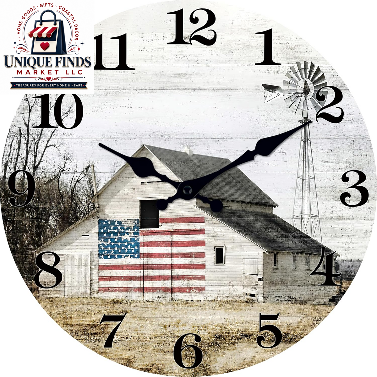 XFM 12-Inch Battery-Operated Rustic Farmhouse Wall Clock with Silent Mechanism