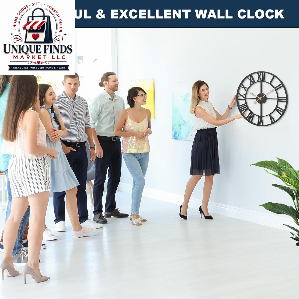 Pytha Sight 30-Inch Black Large Roman Numeral Wall Clock for Living Room Décor