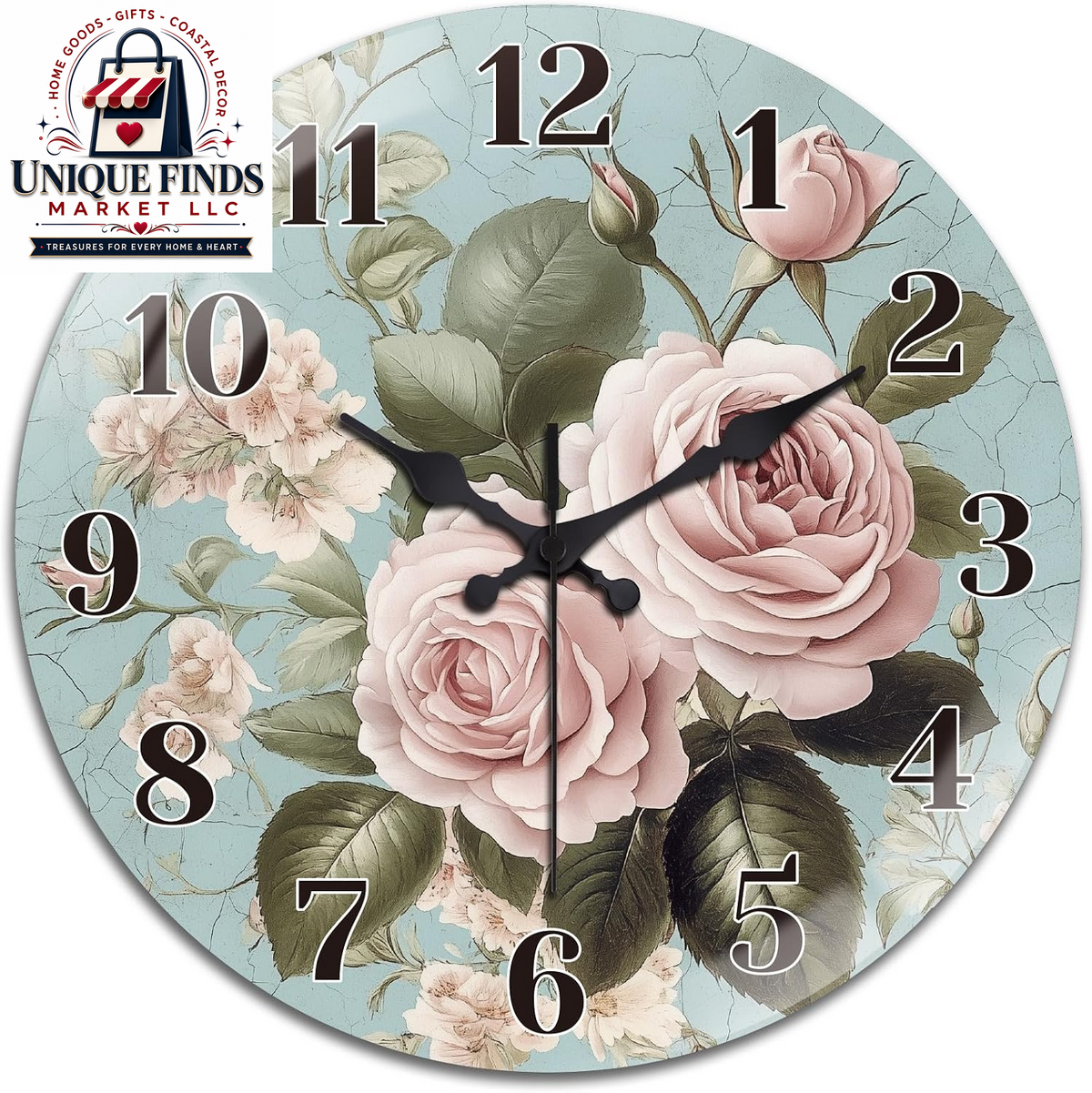Peacoblue 12" Round Battery-Operated Marble Pattern Wall Clock
