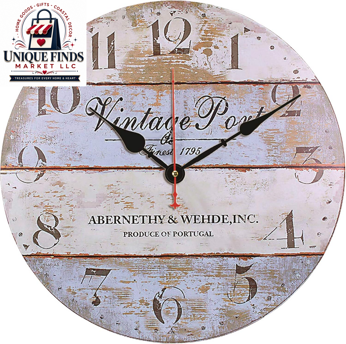 TAHEAT 14-Inch Nautical-Inspired White Anchor Pattern Wall Clock, Silent Non-Ticking Mechanism, Retro Wooden Design with Arabic Numerals, Easy-to-Read for Kitchen, Living Room, and Bedroom