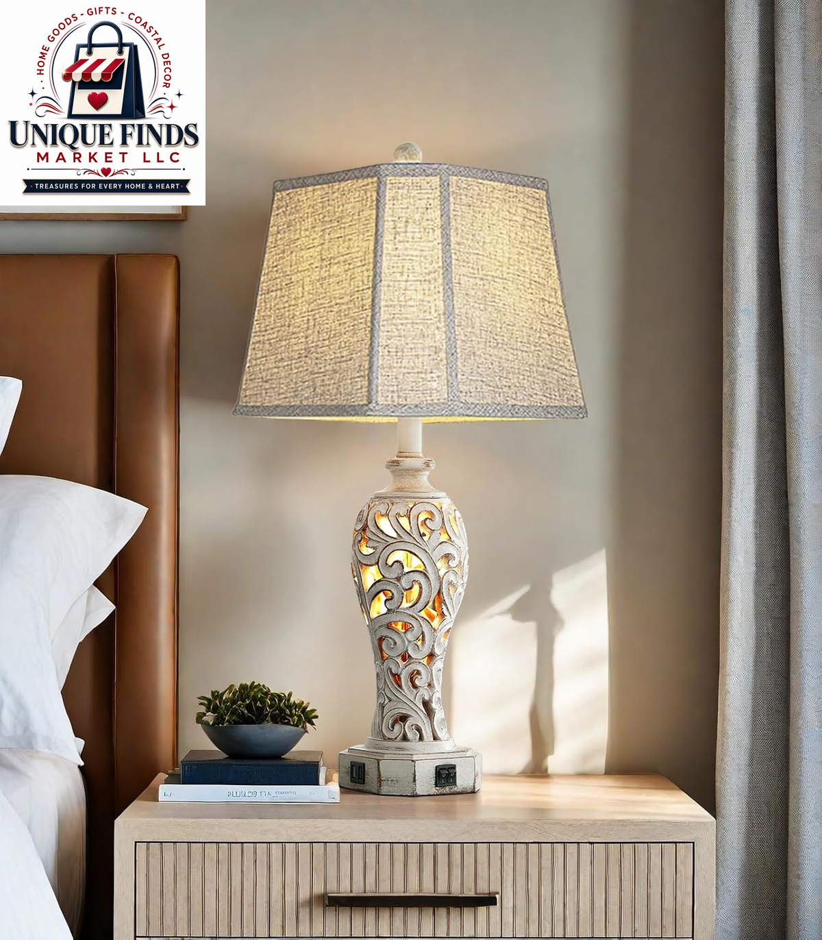 Set of 2 25-Inch Farmhouse Table Lamps for Living Room with USB C+A Ports