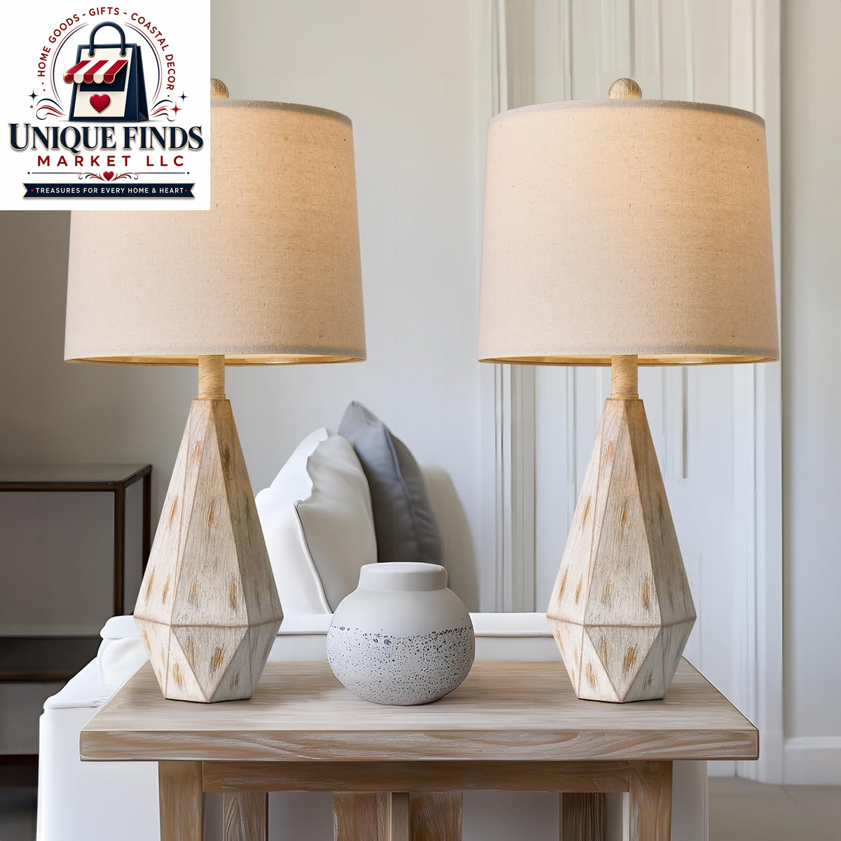 Pokat 23-Inch Farmhouse Table Lamp Set of 2, Beige Rustic Lamps for Living Room and Bedroom Nightstands, Ideal for End Tables and Side Tables
