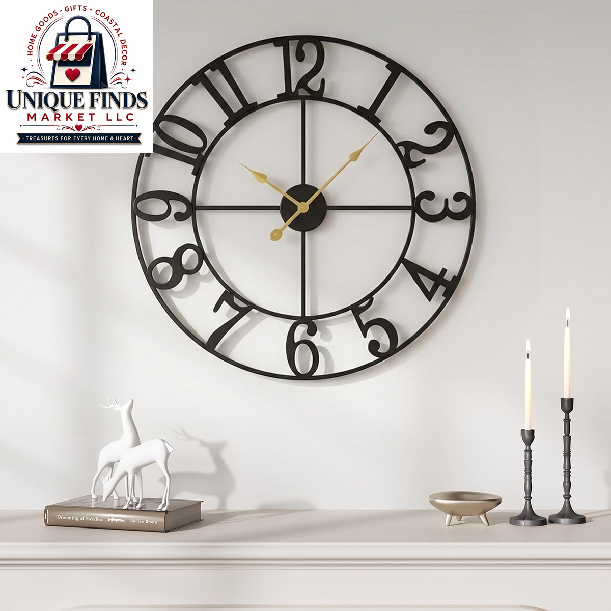 Cuspin 24-Inch Gold Metal Wall Clock for Elegant Living Room Decor