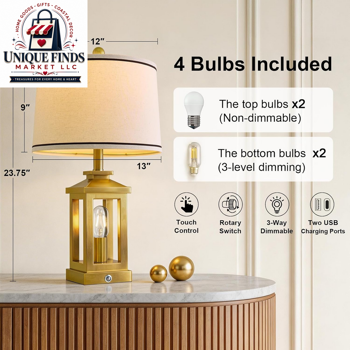 Set of 2 Modern 23.75" Table Lamps for Living Room and Bedroom Nightstands