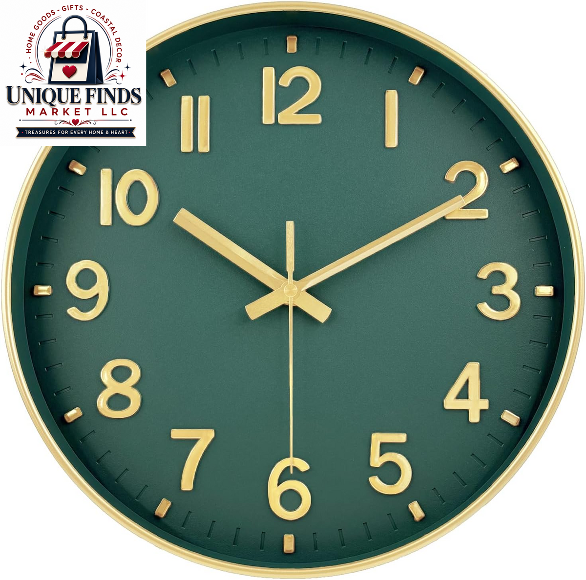 Battery Operated 12-Inch Silent Analog Wall Clock with Large Numbers for Home and Office Decor - Olive Green