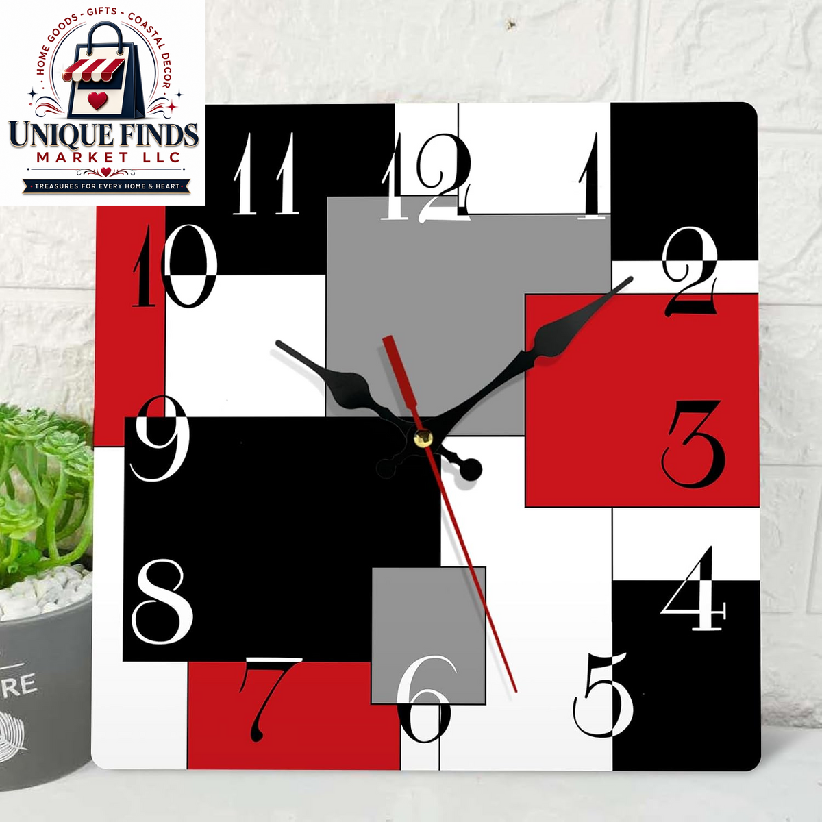 Artsocket 12" Silent Non-Ticking Square Wall Clock in Abstract Rustic Design