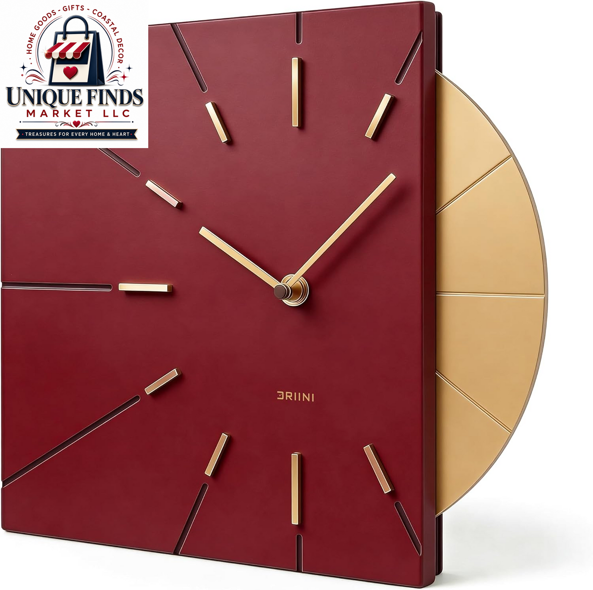 Driini White and Gold Mid-Century Modern Battery-Operated Wall Clock