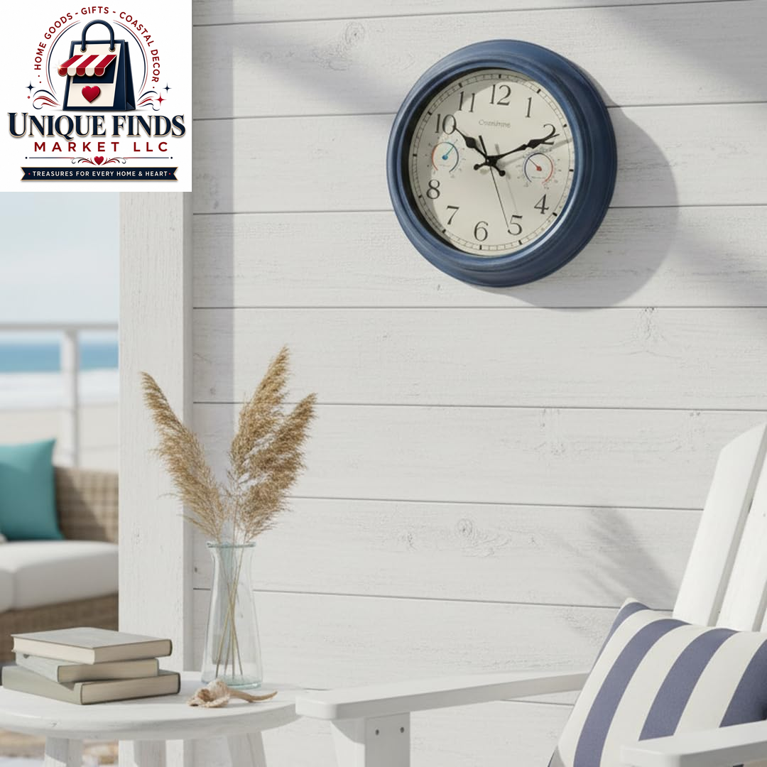 Crosstime 12-Inch Indoor/Outdoor Retro Wall Clock - Battery Operated and Silent, Blue