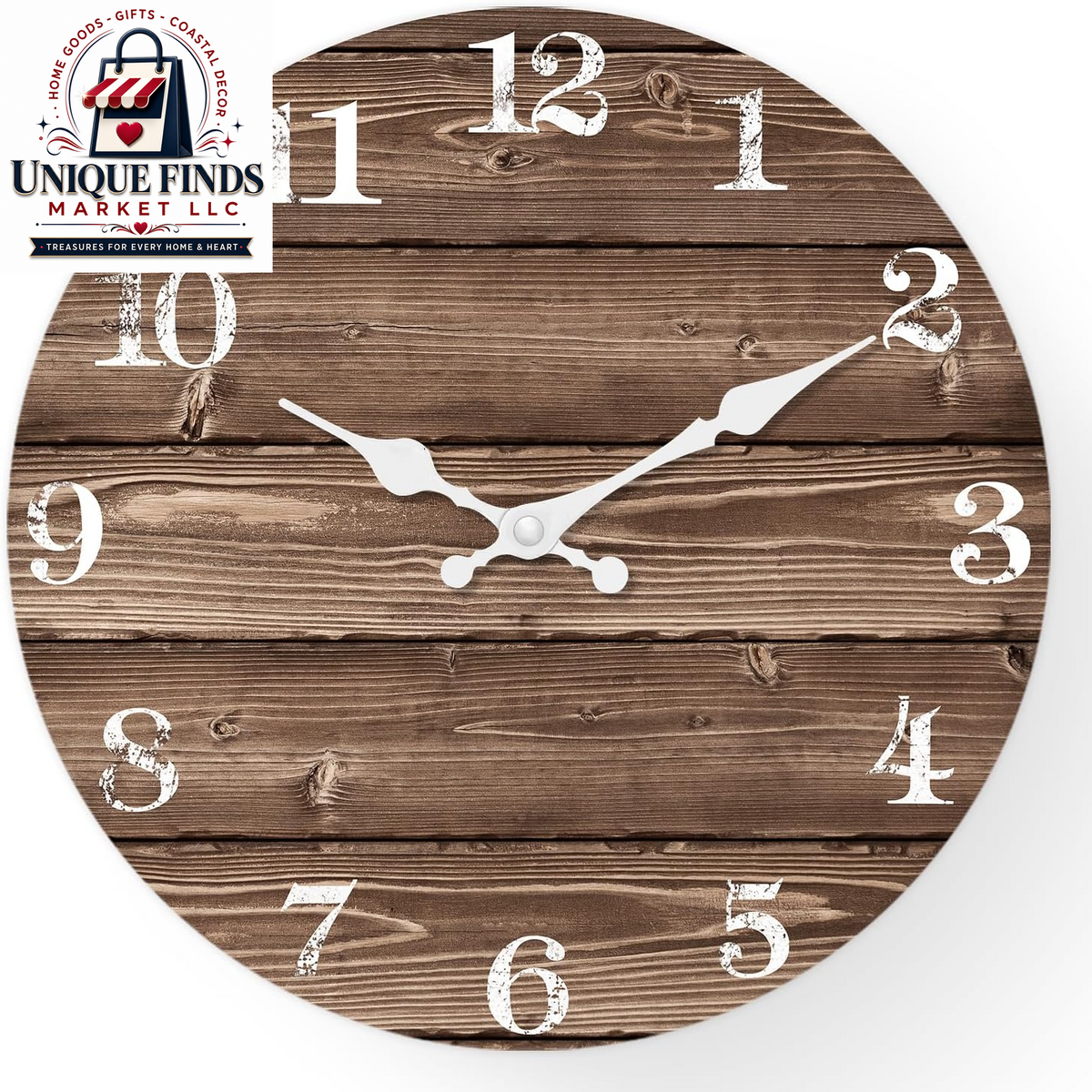 XFM 12-Inch Battery-Operated Rustic Farmhouse Wall Clock with Silent Mechanism