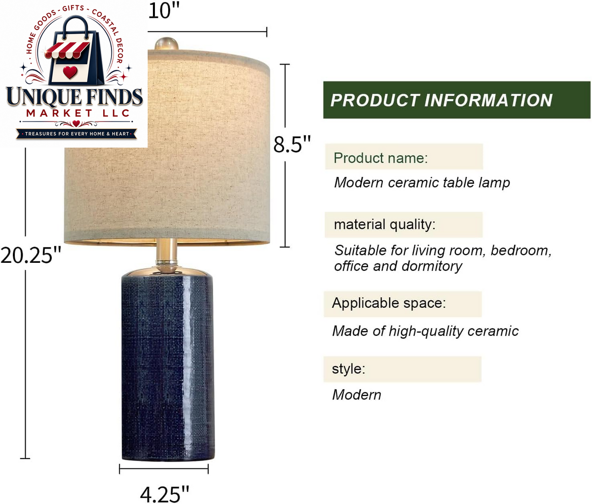 Small Table Lamps Set of 2 for Living Room 20.25" Blue Lamps Bedside Lamps