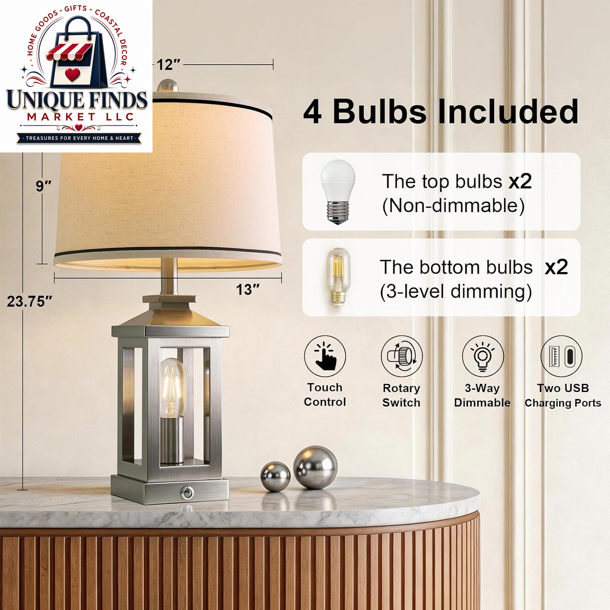 Set of 2 Modern 23.75" Table Lamps for Living Room and Bedroom Nightstands