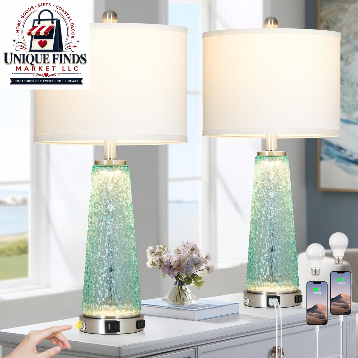 26" Coastal Table Lamps for Living Room and Modern Bedside Lighting Solutions for Bedrooms