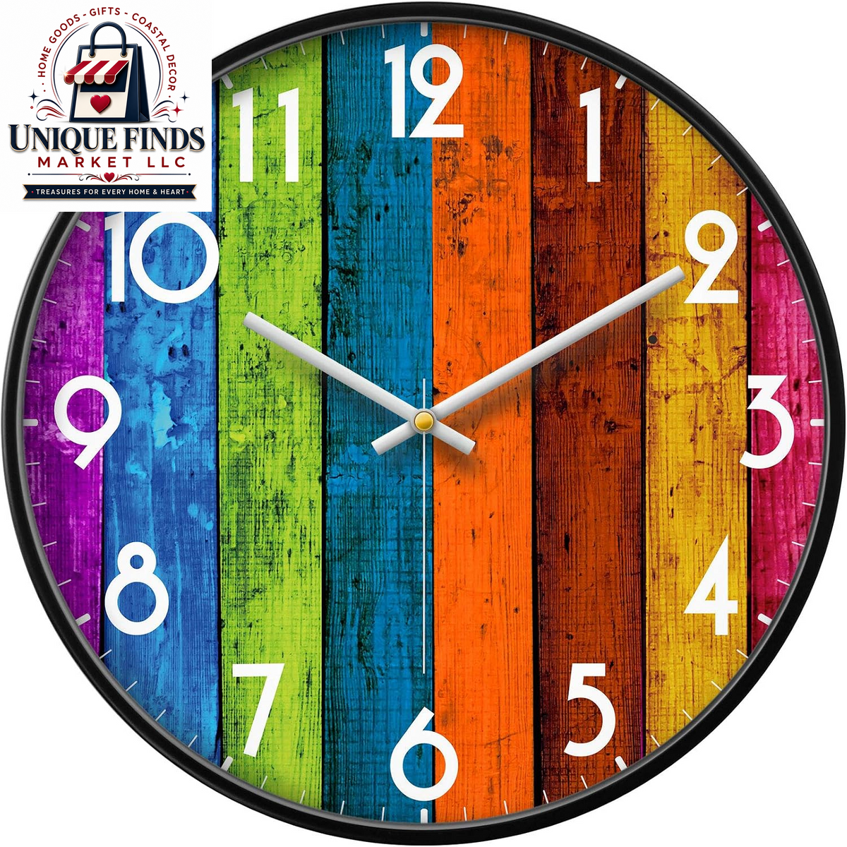 Silent Non-Ticking 12-Inch Analog Wall Clock with Geometric Blue Print Design