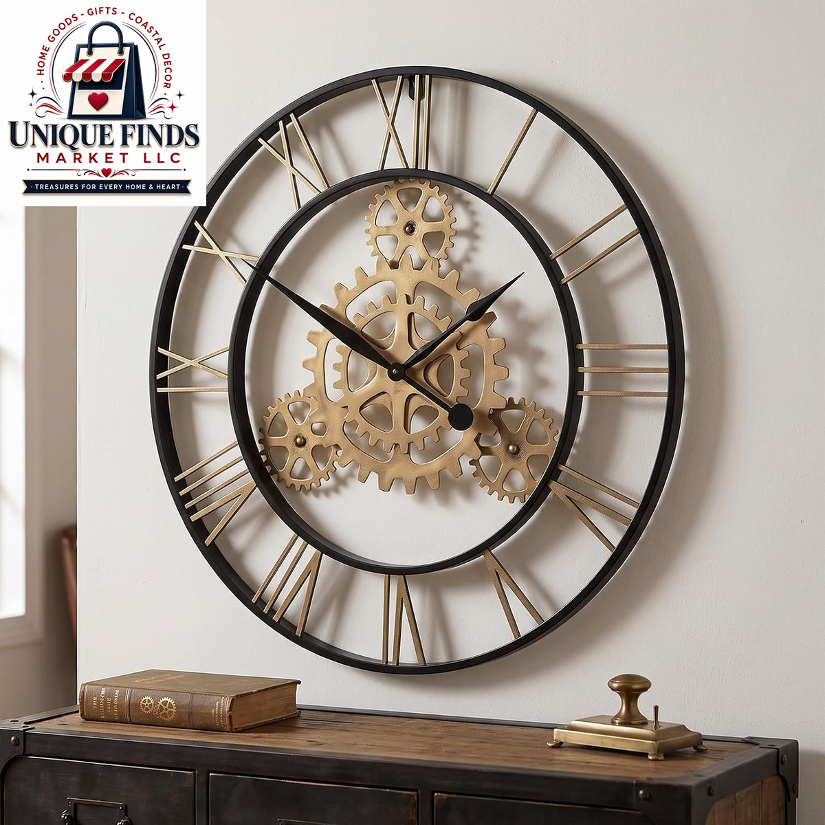 Cuspin 24-Inch Gold Metal Wall Clock for Elegant Living Room Decor
