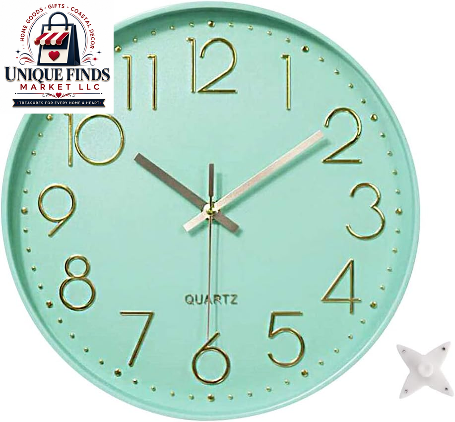 12-Inch Silent Quartz Wall Clock - Non-Ticking Battery Operated Round Clock for Home, Kitchen, Office, School, and Living Room Decor (Mint Green)