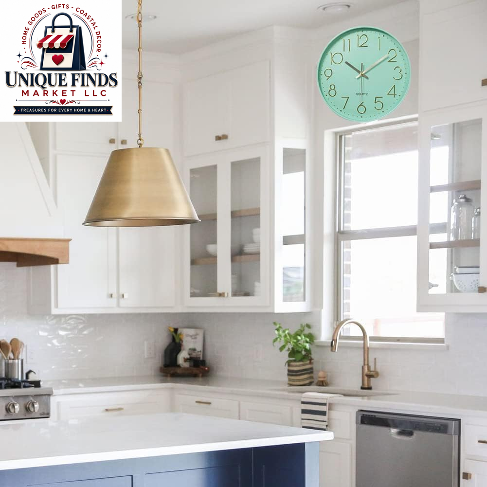 12-Inch Silent Quartz Wall Clock - Non-Ticking Battery Operated Round Clock for Home, Kitchen, Office, School, and Living Room Decor (Mint Green)