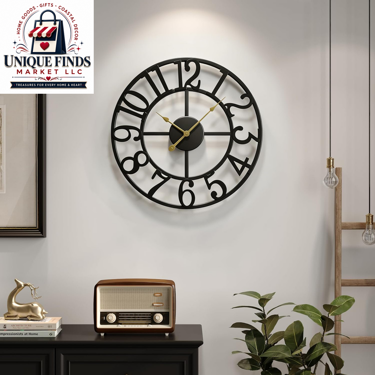 Cuspin 24-Inch Gold Metal Wall Clock for Elegant Living Room Decor