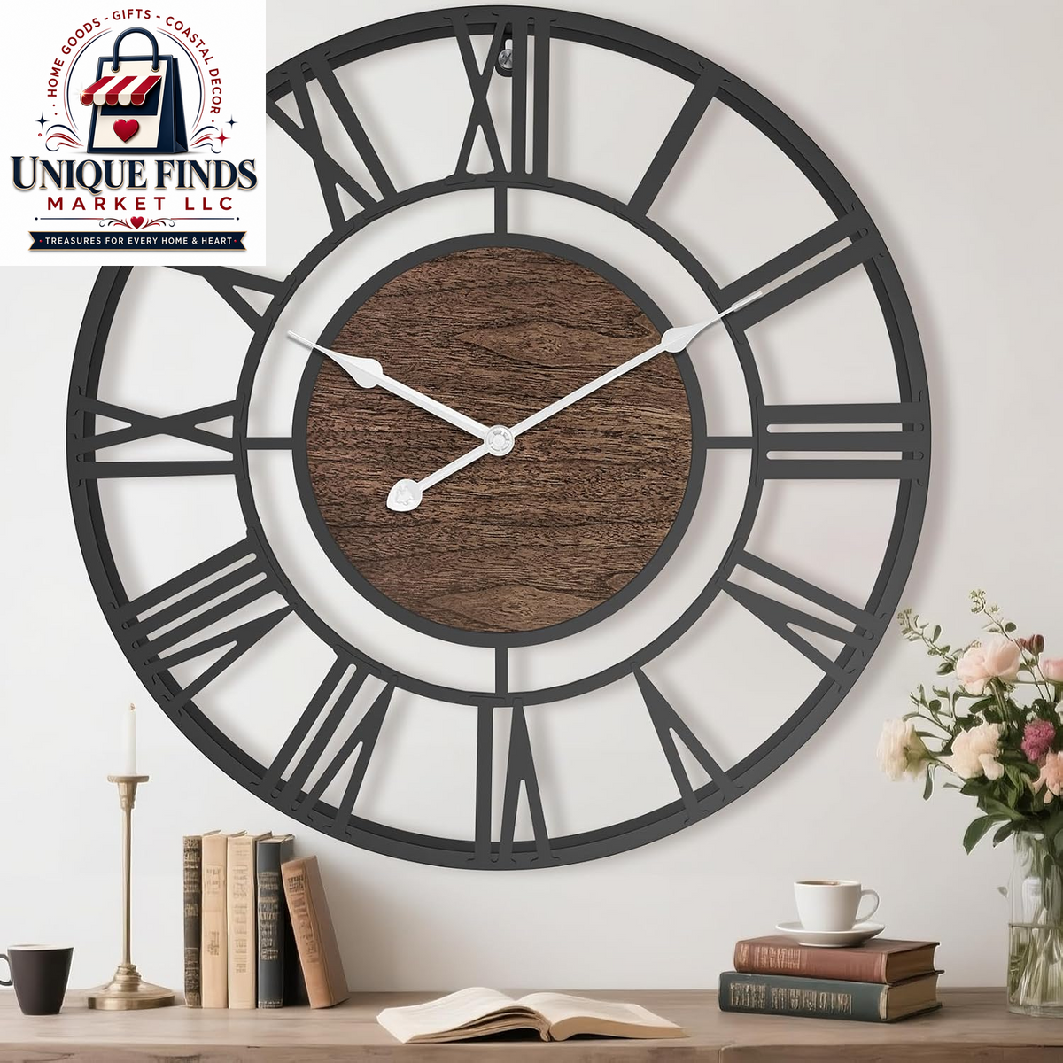 Pytha Sight 14-Inch Metal Wall Clock with Roman Numerals for Living Room Decor