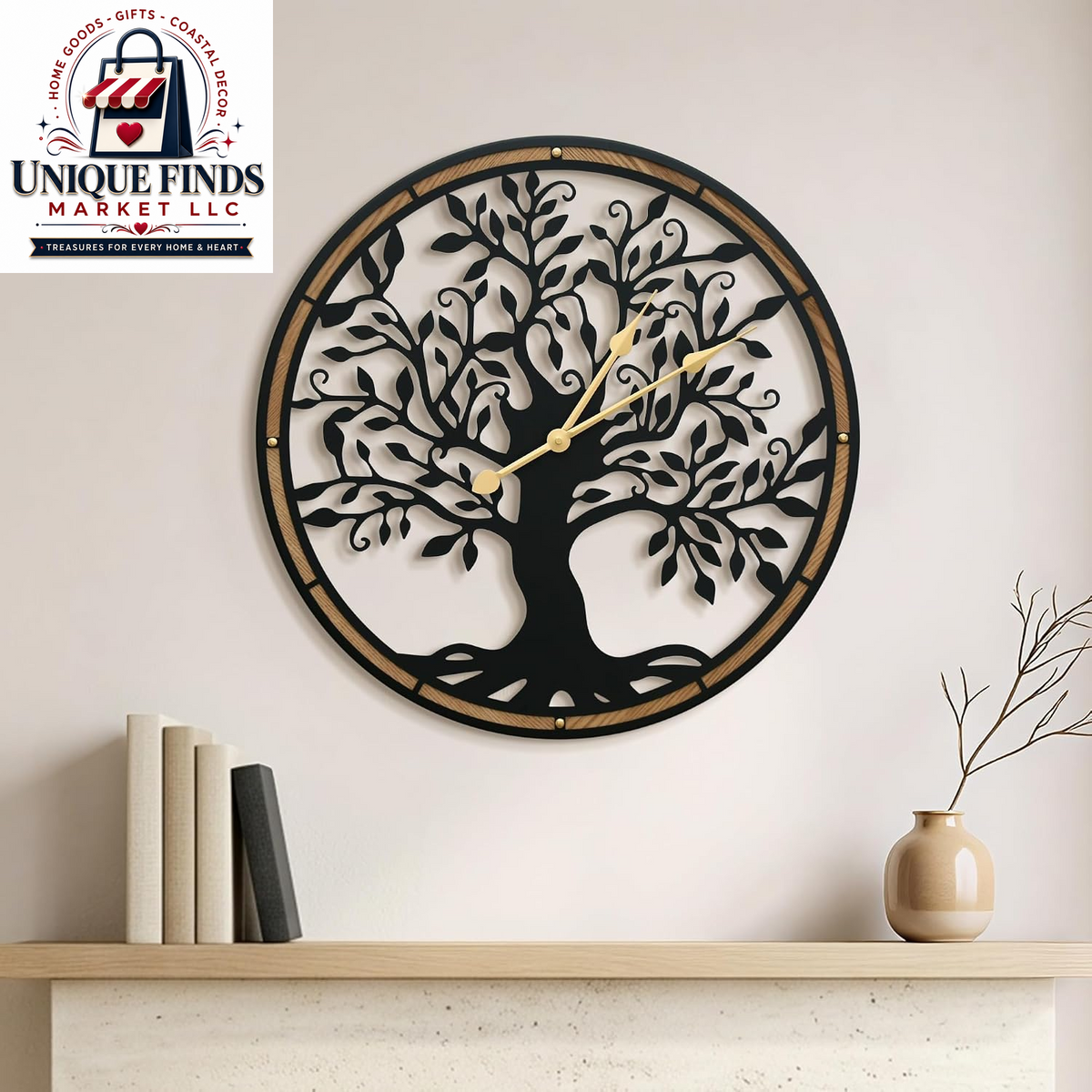Micasso Decorative Large Wall Clock: 24-Inch Tree of Life, Battery Operated