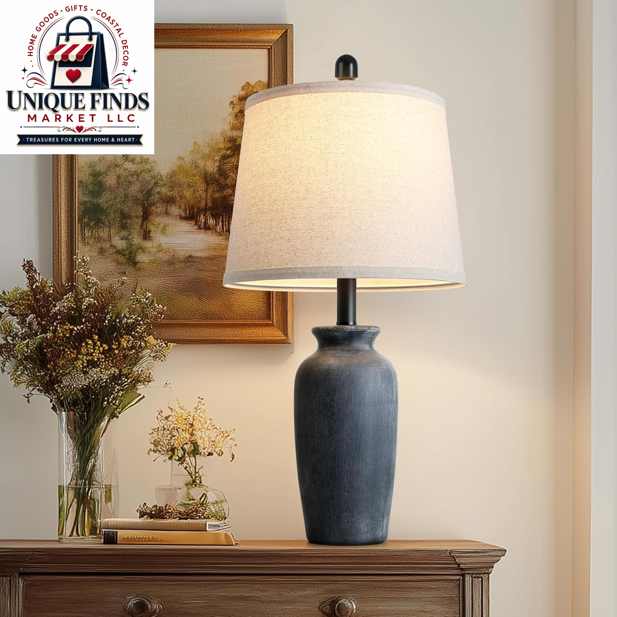 CINSARY 24.5" Vintage Rustic Ceramic Table Lamps - Farmhouse Style Bedside Nightstand Lamps with LED Bulb for Living Room and Bedroom Decor (Single Pack)
