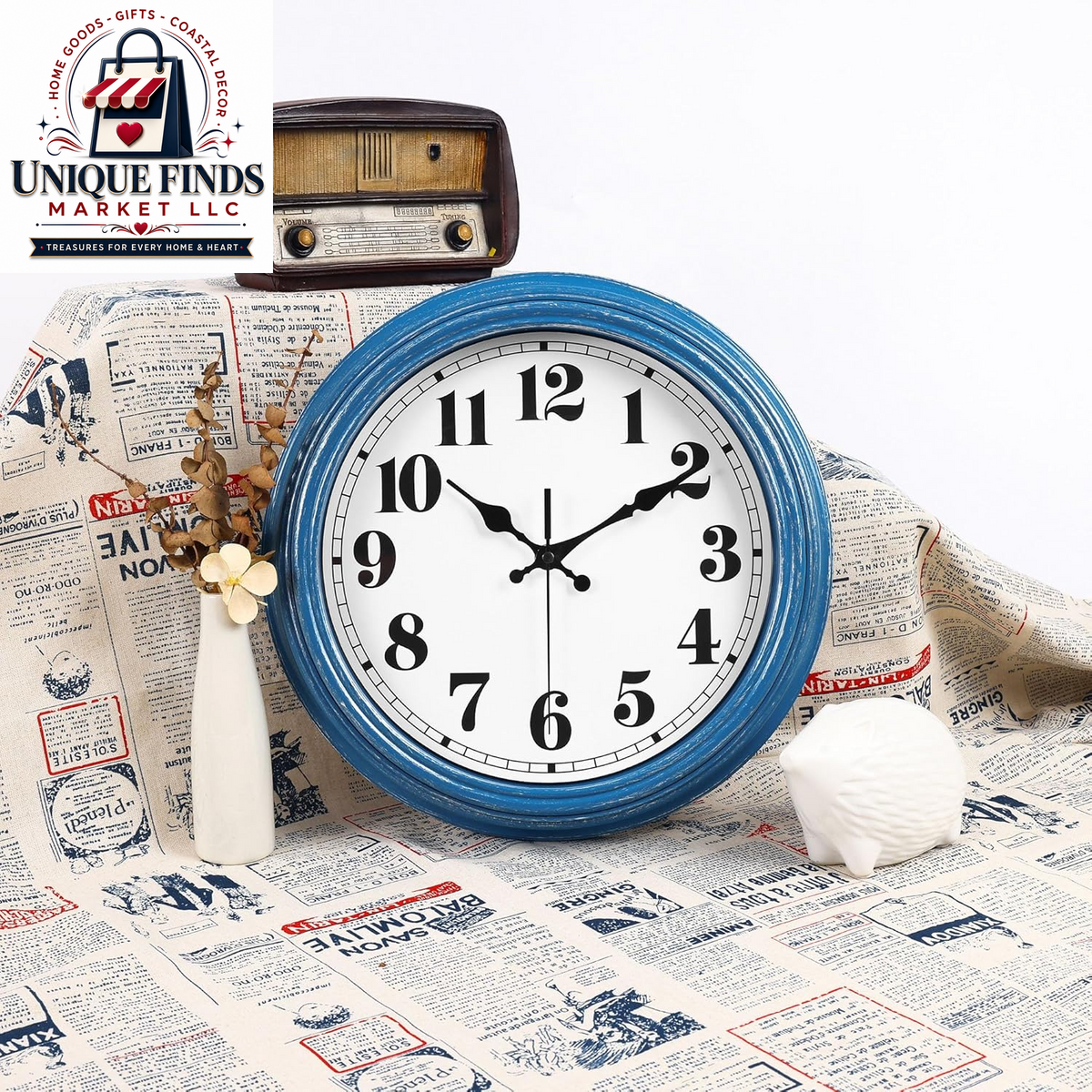 JENLYSTIME 12-Inch Blue Retro Wall Clock