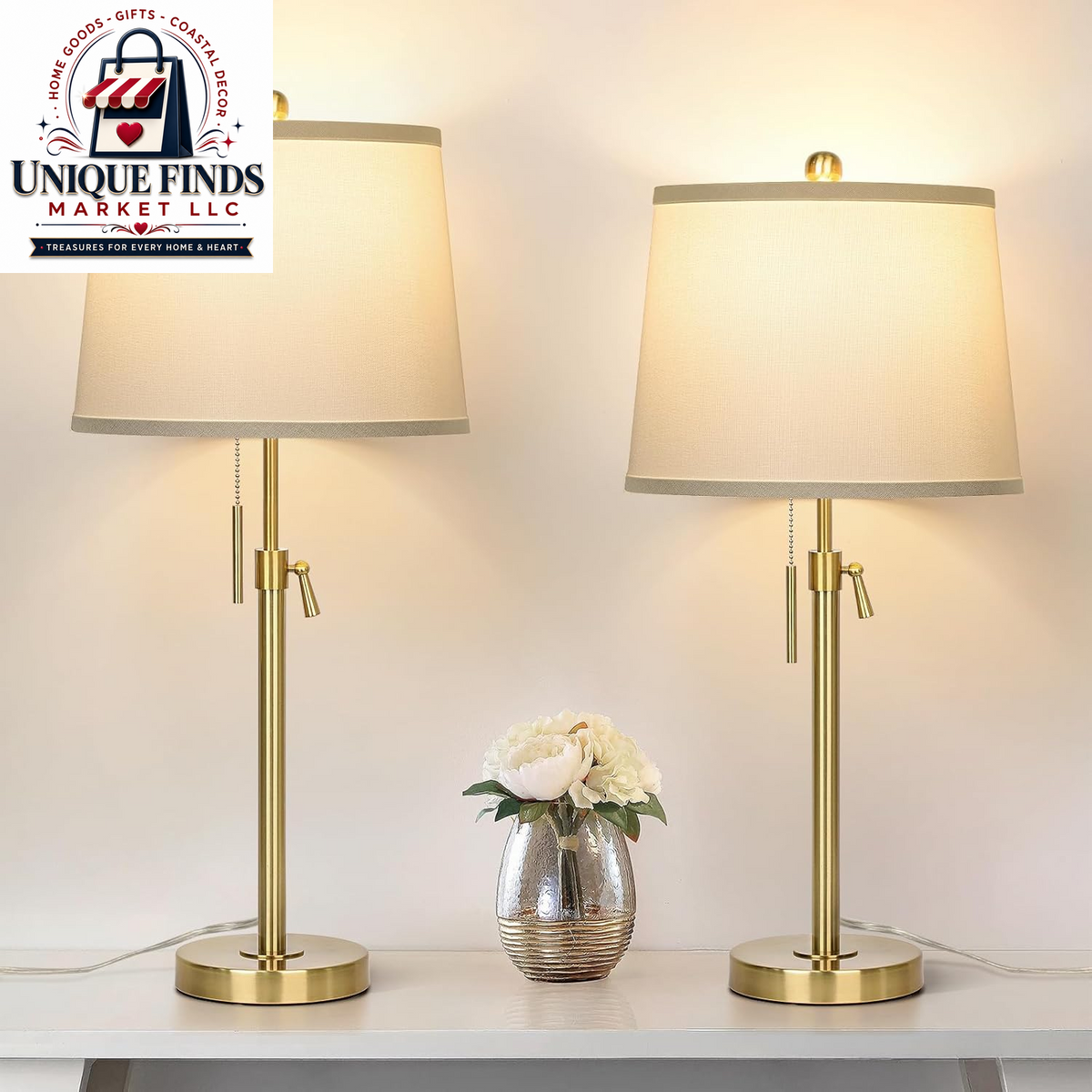 Set of 2 Adjustable Height Black Bedside Table Lamps: Modern 3-Way Dimmable Nightstand Lighting with Pull Chain Switch for Living Room and Office (Bulbs Included)