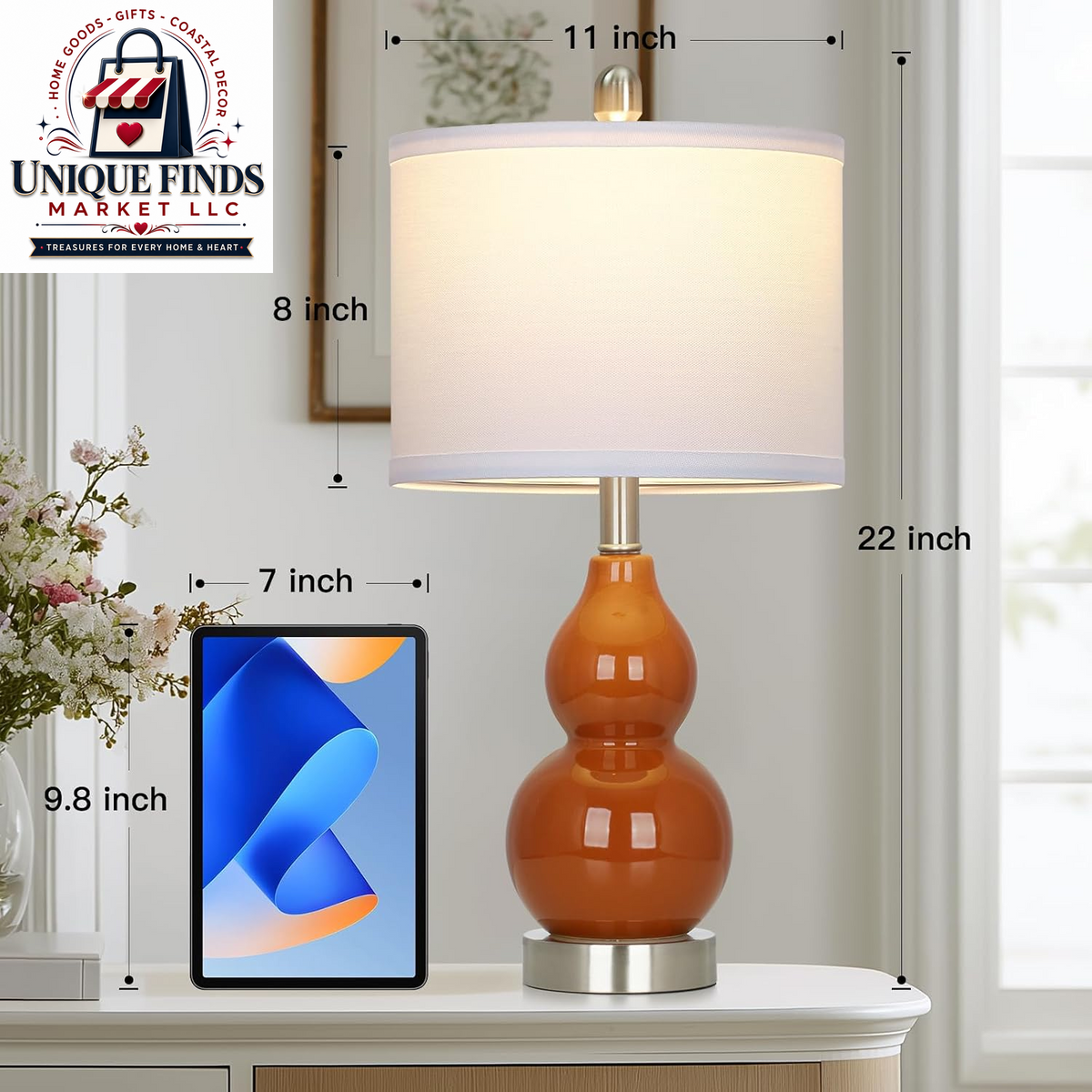 Rinweey Set of 2 Double Gourd Ceramic Table Lamps, Modern Red Bedside Lighting for Bedroom and Living Room (Bulb Included)