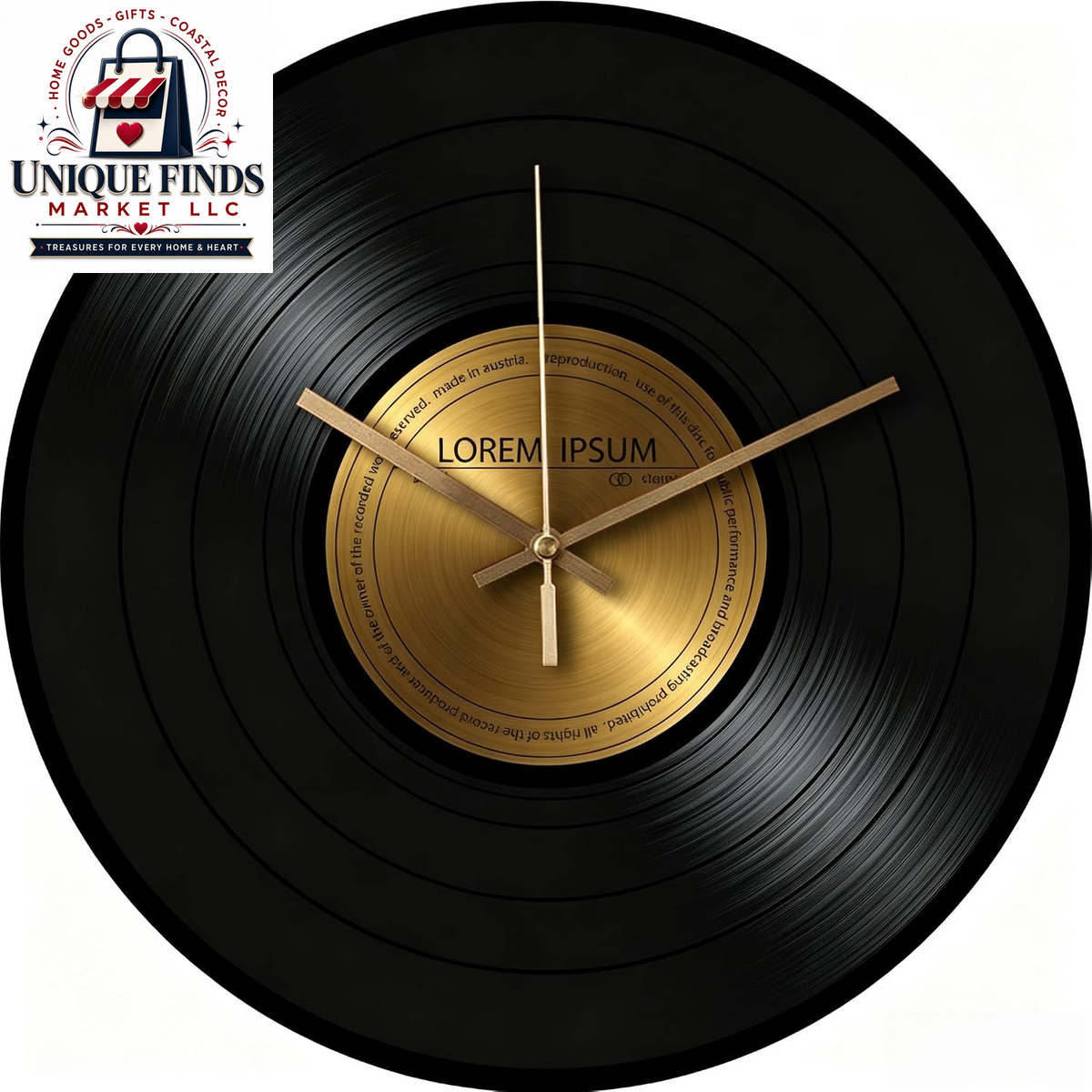 12-Inch Classic Glass Wall Clock with Music Record Design - Silent, Non-Ticking Battery Operated Clock for Living Room Decor (Size A)