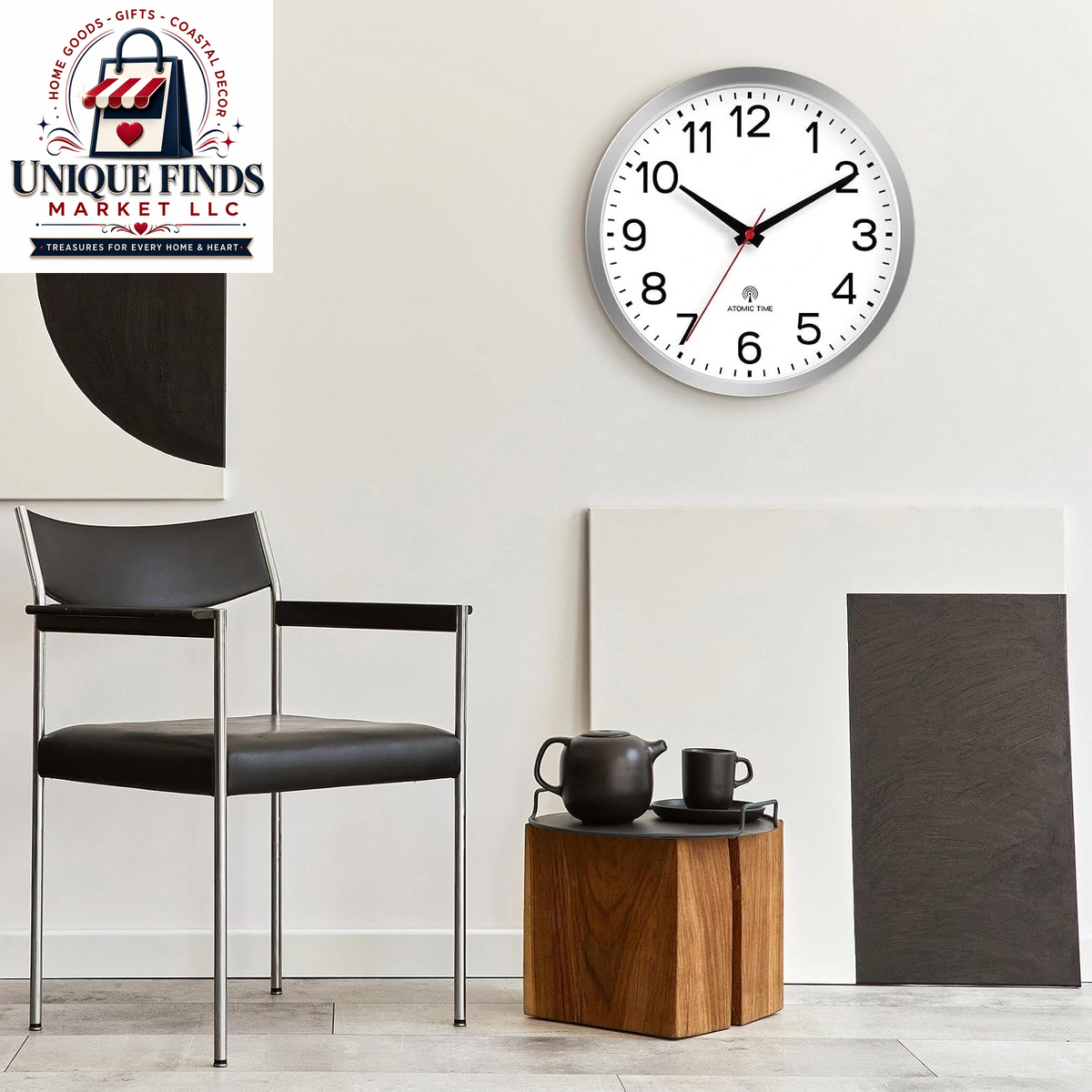 AKCISOT 12-Inch Silent Battery-Operated Analog Wall Clock in Silver
