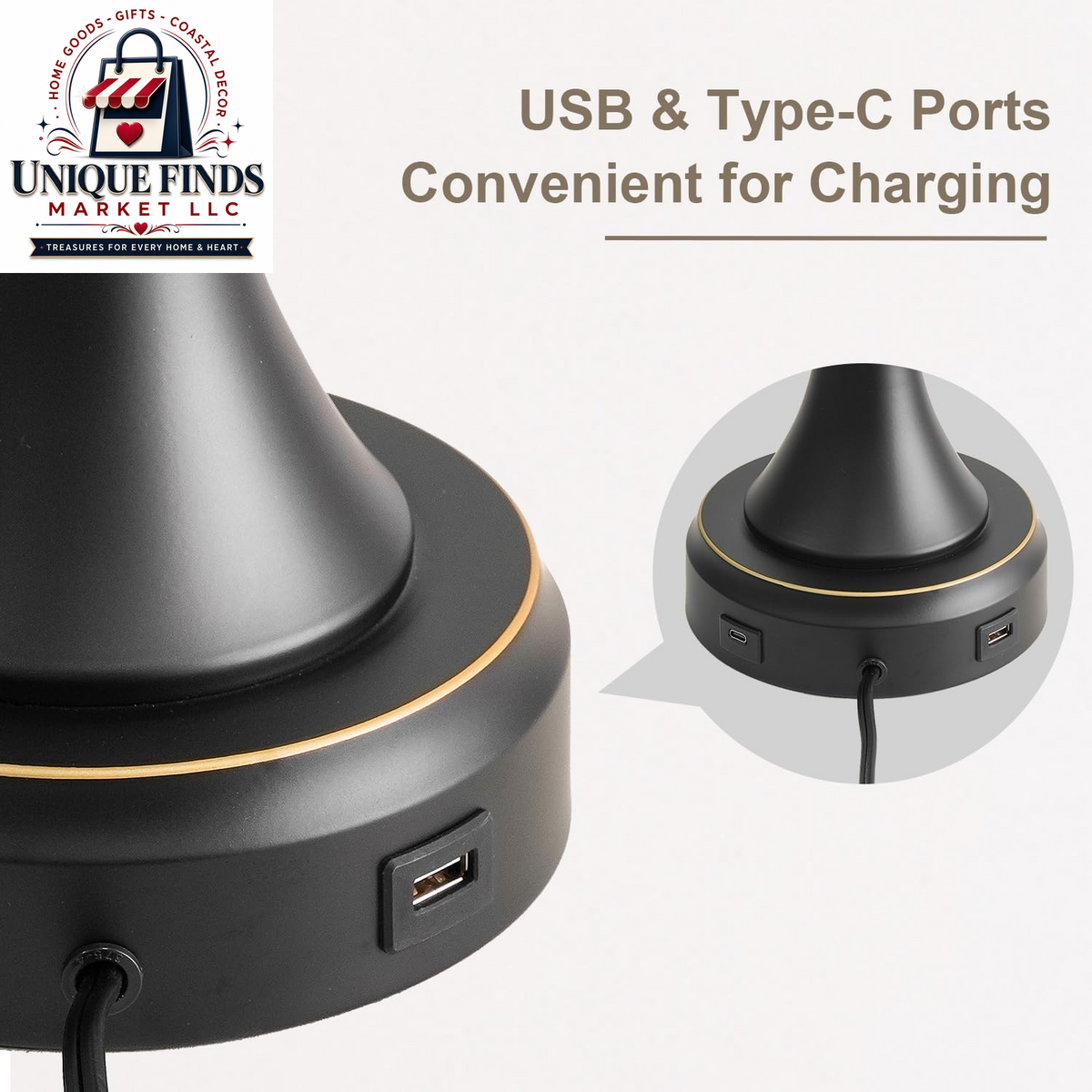 Oneach 28" Black Tall Table Lamp Set of 2 with USB Ports for Living Room