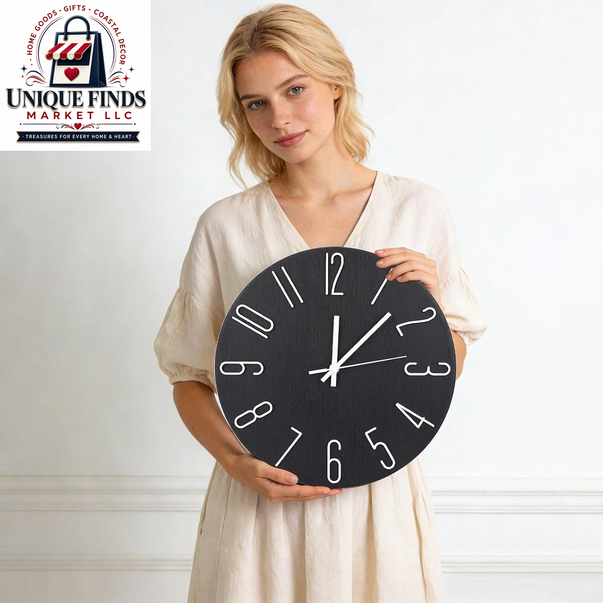 12-Inch Silent Non-Ticking Quartz Wall Clock with Imitation Wood Finish and 3D Figures - Modern Round Decor for Home, Hotel, Office, and School
