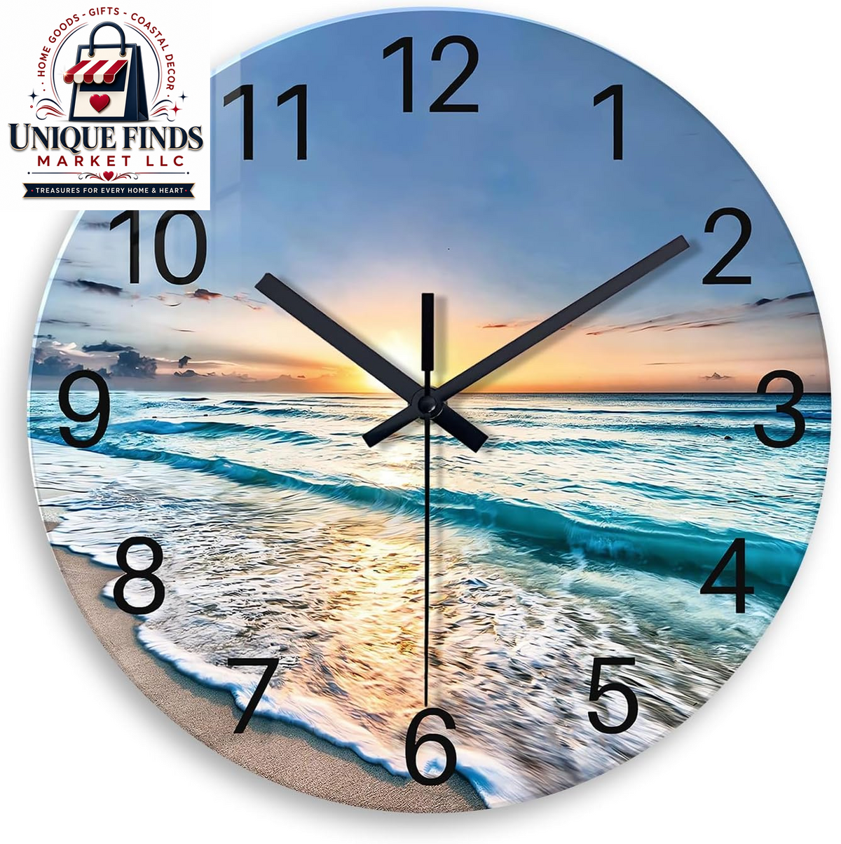 Battery-Operated 12-Inch Blue Beach Wall Clock