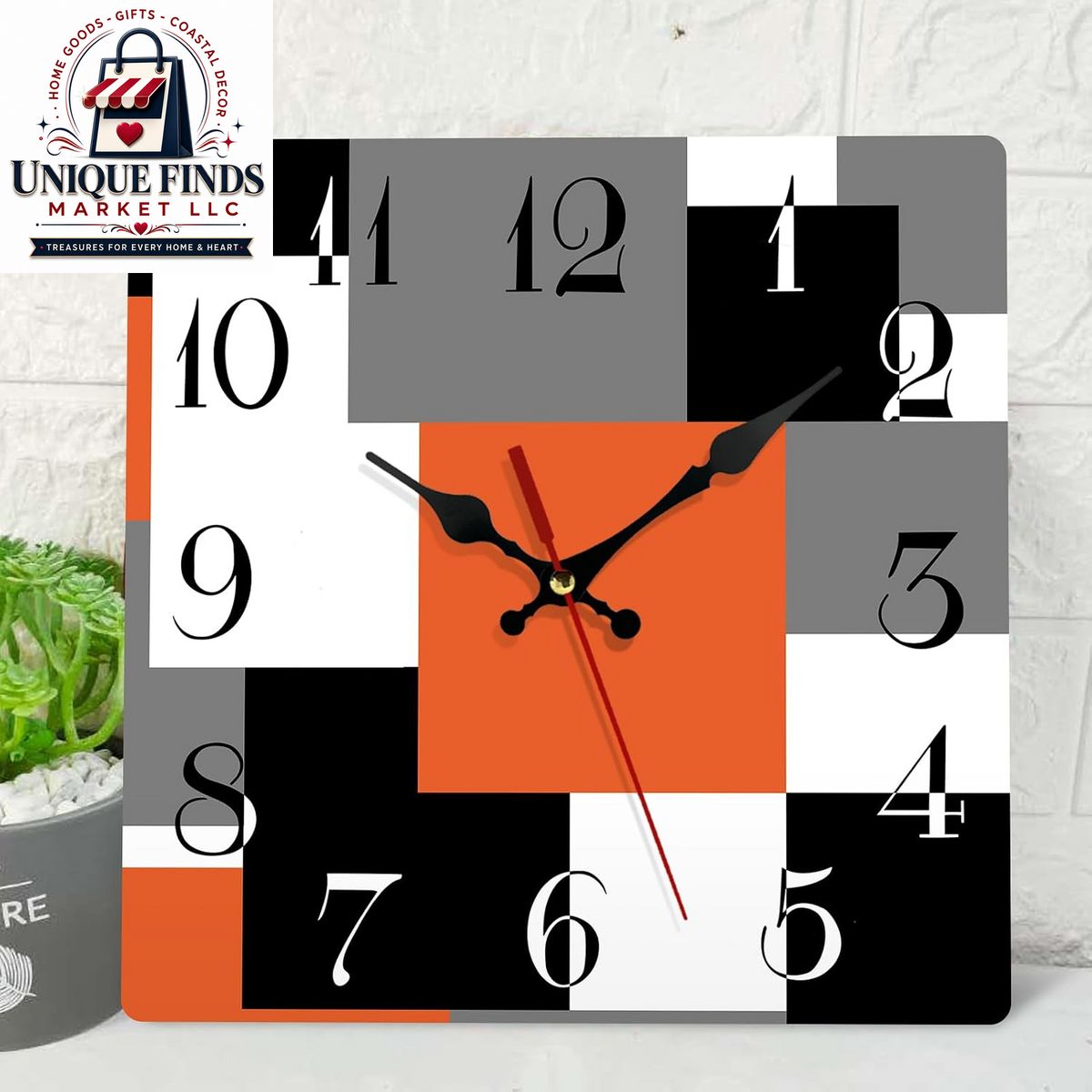 Artsocket 12" Silent Non-Ticking Square Wall Clock in Abstract Rustic Design