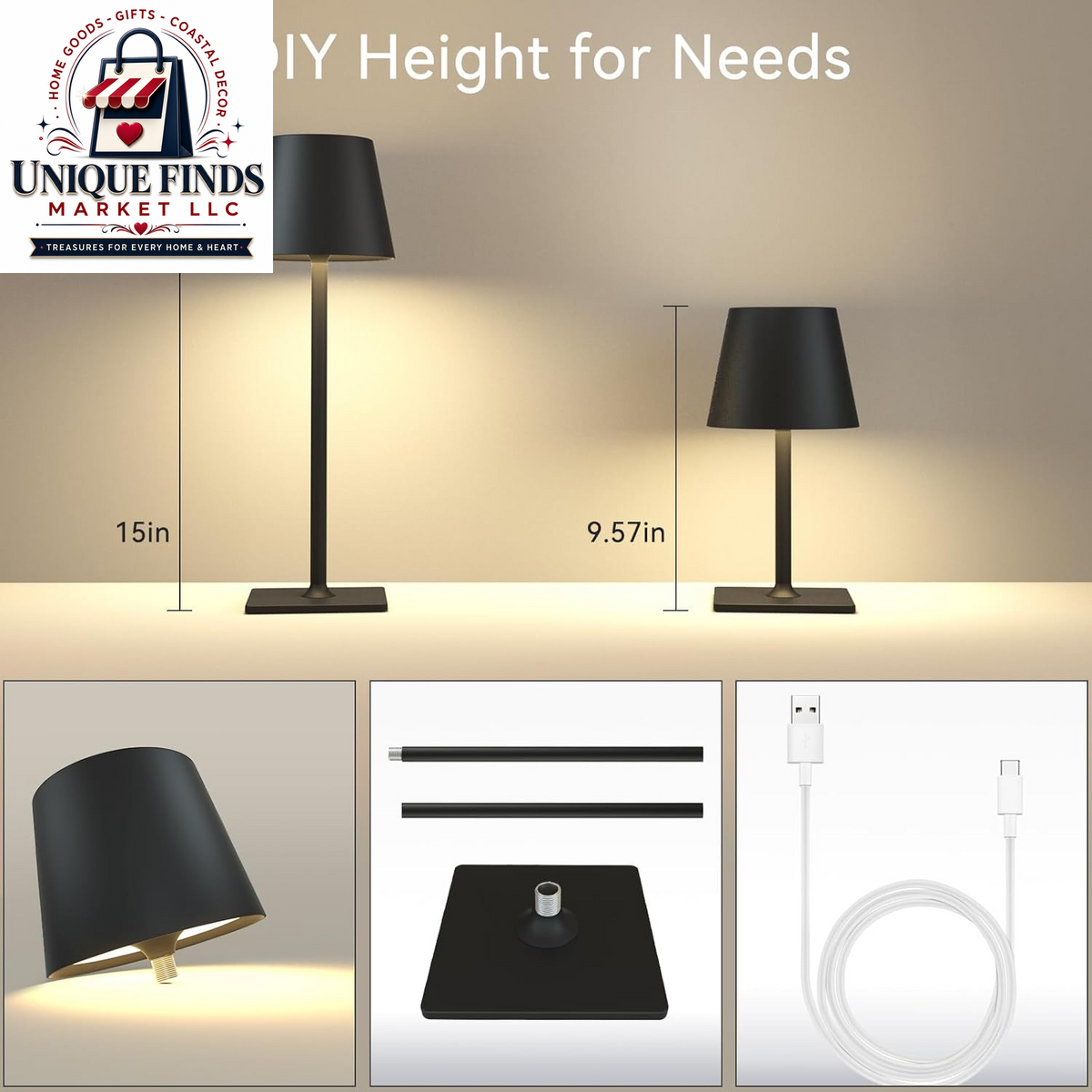 Yogaret Black Cordless Table Lamps with 6000mAh Rechargeable Battery - Set of 2